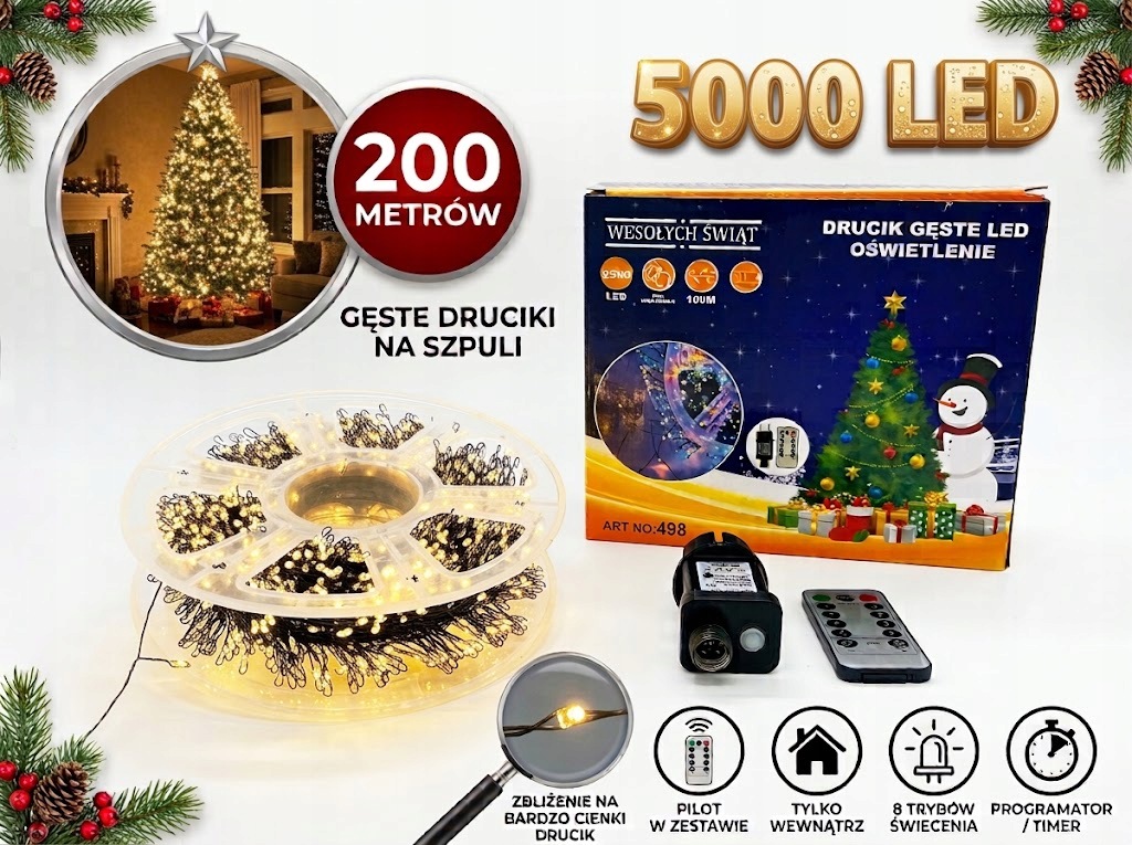 Vánoční Osvětlení Na Stromeček Drátek 5000 Led 200 m Teplá bílá dálkové ovládání