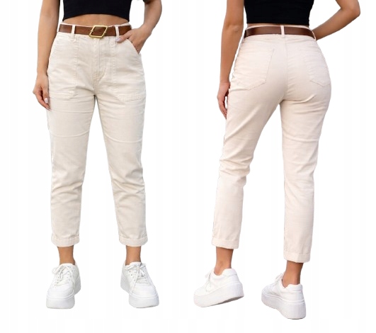 Spodnie boyfriend damskie bawełniane wysoki stan pasek M.Sara XXL