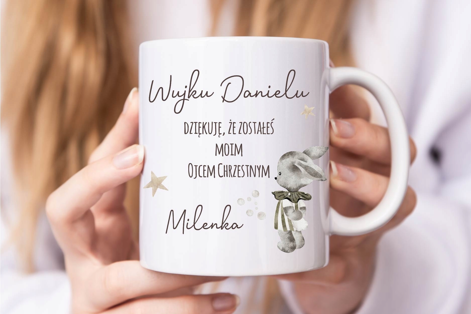 Kubek CHRZEST podziękowanie dla CHRZESTNYCH boho CHRZEST prezent w2 Marka Woodman