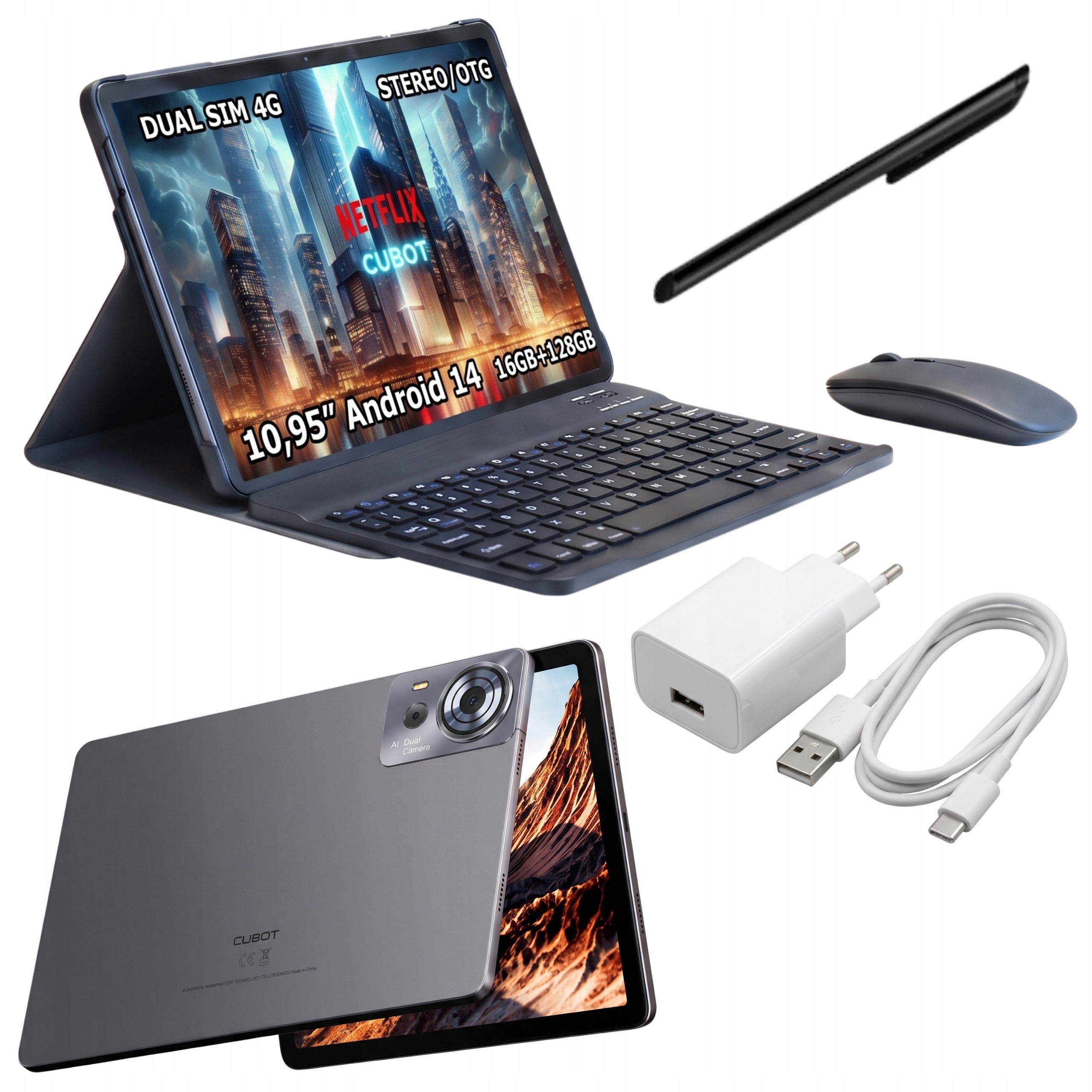 Tablet s klávesnicí 11 palců Hd 4G Sim Cubot TAB70 6 Gb 128 Gb Myš