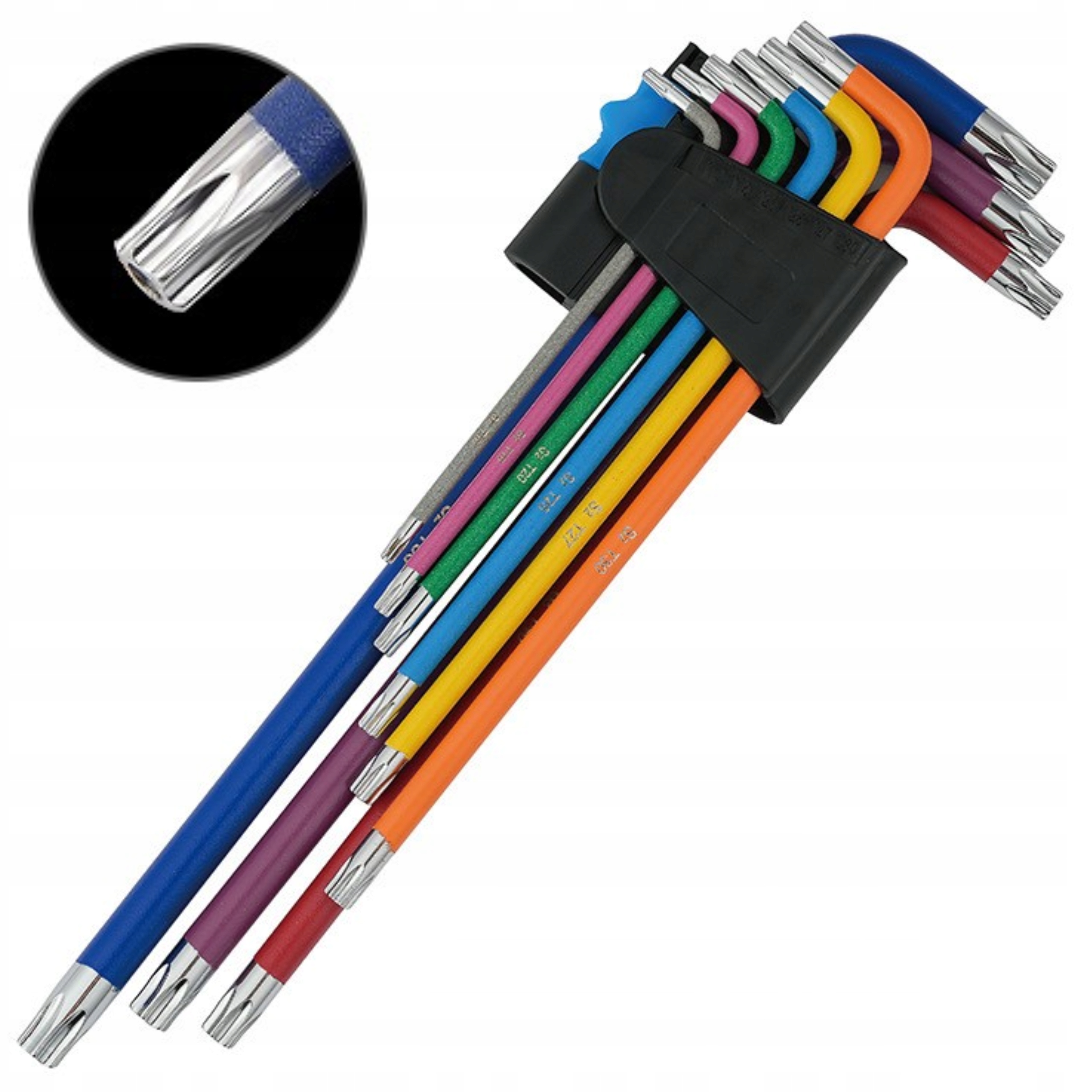 Klucze Imbusowe Torx Długie Komplet zestaw T10-T50 Kolorowe 9szt CrV Hrc 62