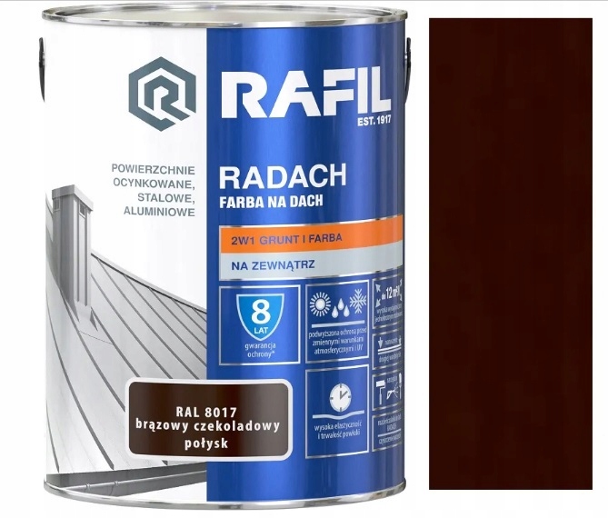 Rafil Radach Farba Na Dach Brązowy Czekoladowy Ral 8017 5L Połysk Brąz