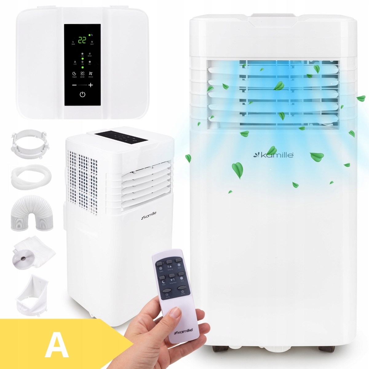 KLIMATYZATOR PRZENOŚNY cichy 3w1 2,6 kW 9000 BTU/h OSUSZACZ KAMILLE