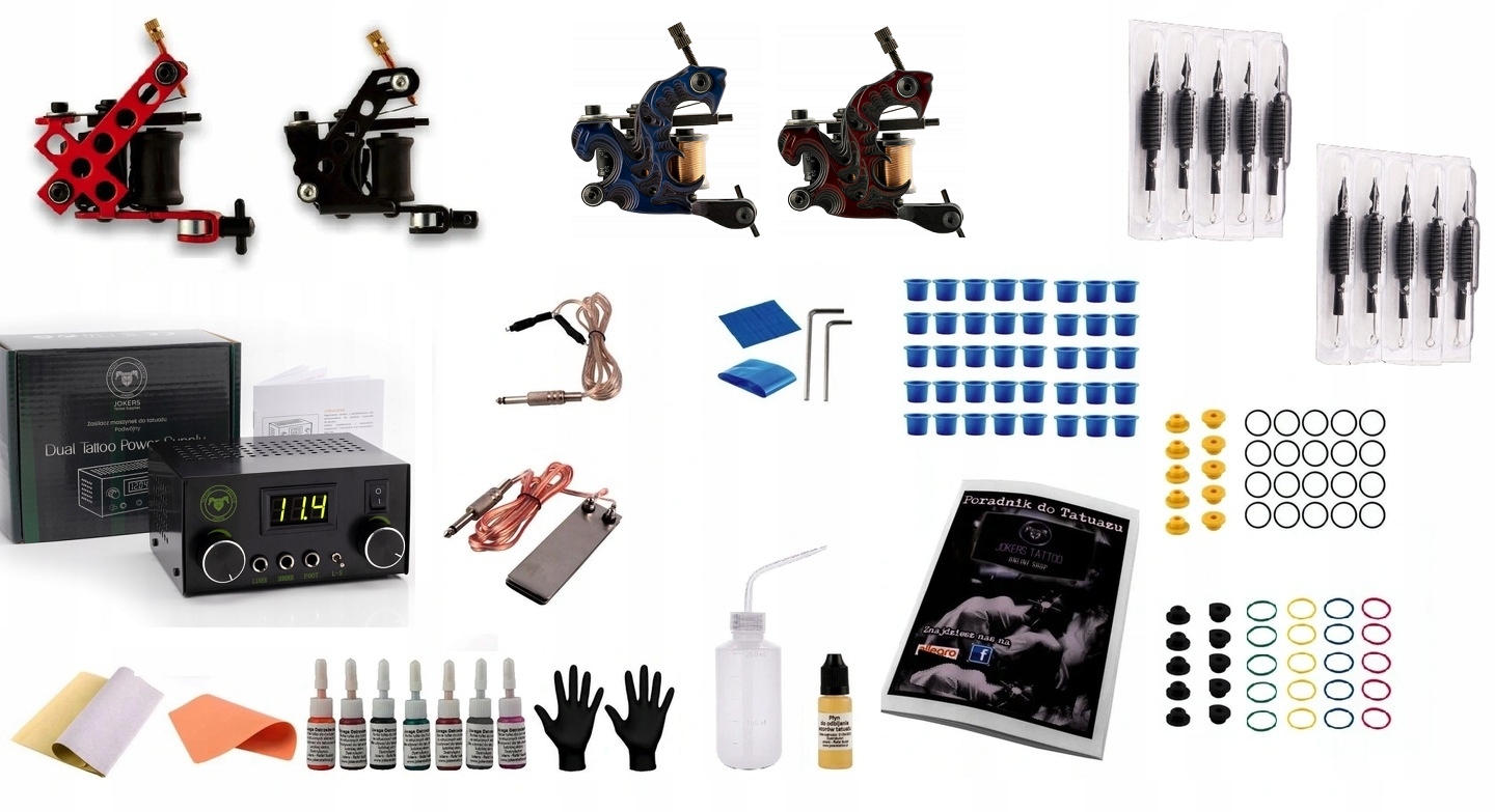 

4 x Maszynki Tatuażu Kompletny Zestaw tusz igły