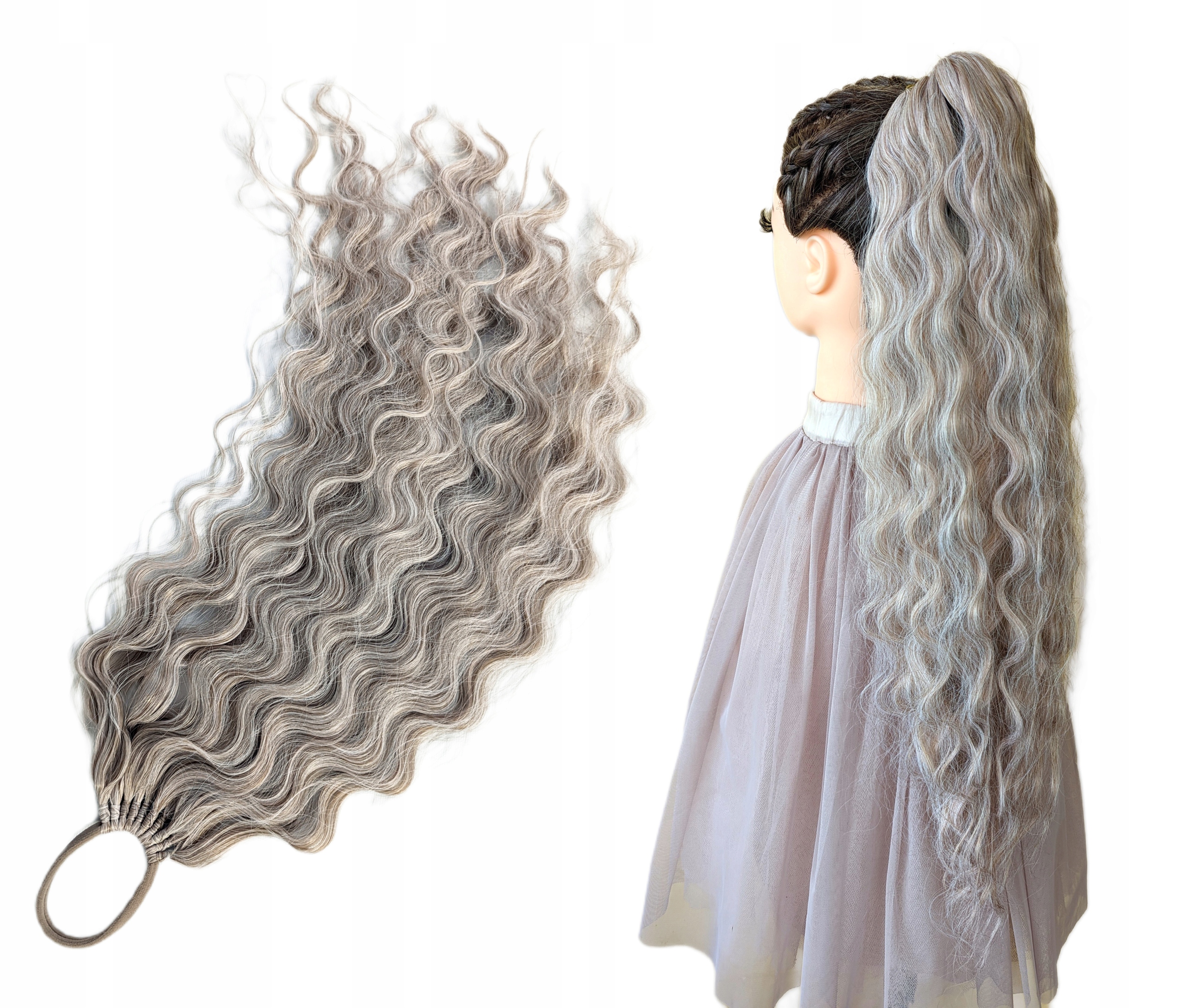 Připínací poník na gumičce, Příčesek, blond melír, Béžová Blondýnka, 65 cm