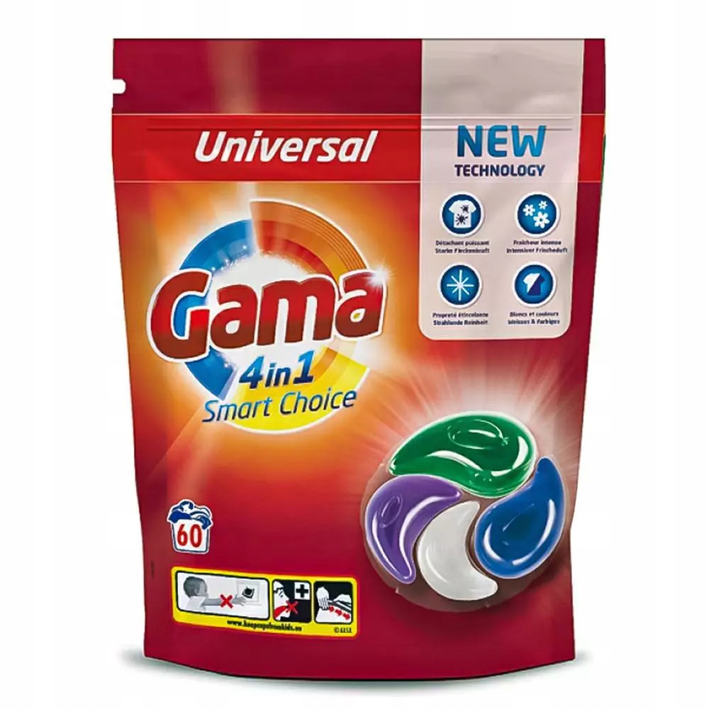 Levně Gama Pracích Kapsle 4V1 60 Ks Univerzální Prací Prostředek