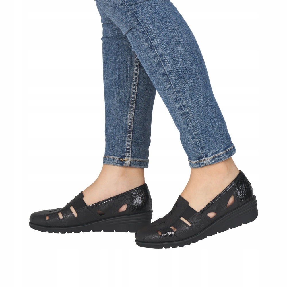 Rieker kožené mokasíny s výřezy na klínku vel