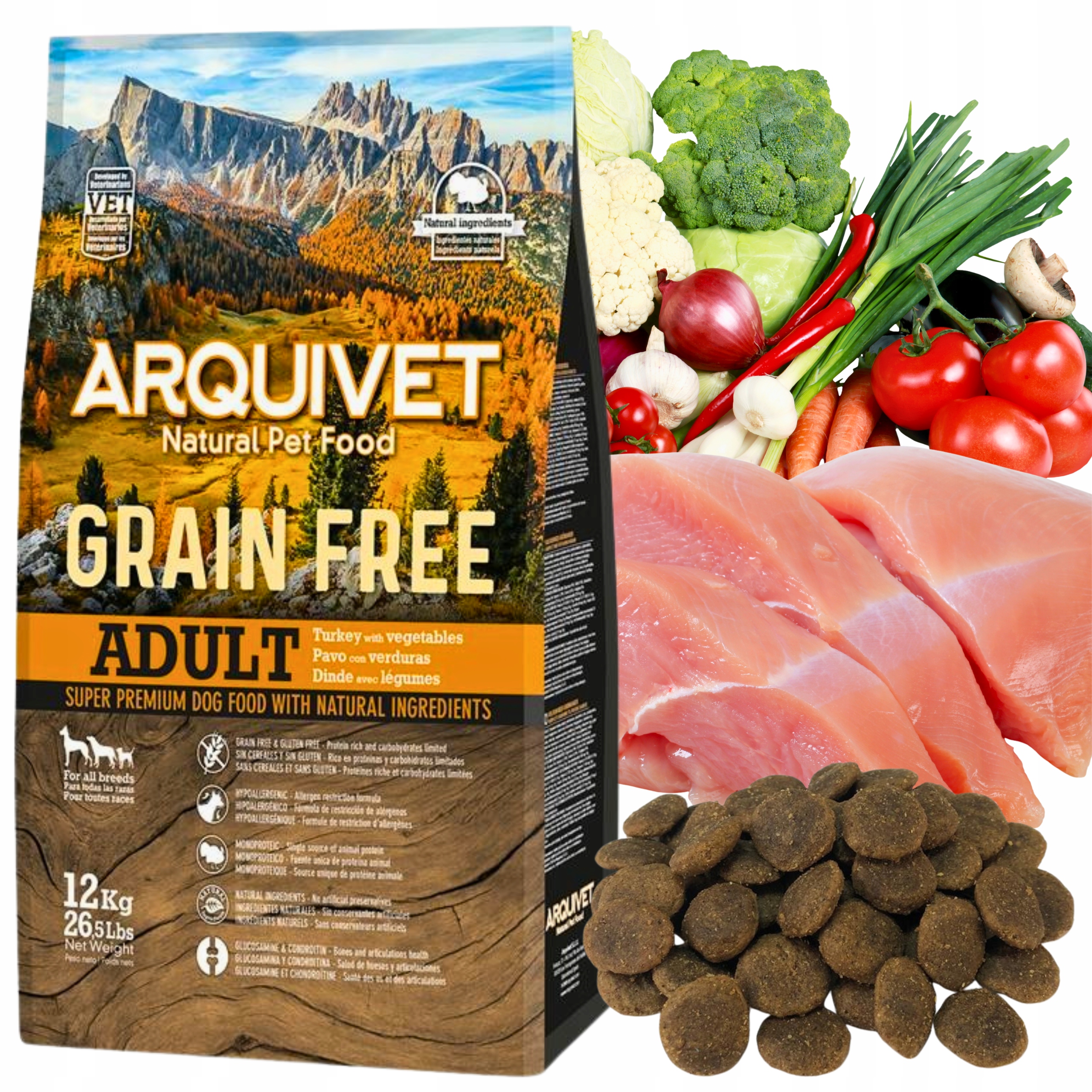 Levně Suché Krmivo pro psa Krůta Bezobilná zelenina Bezlepková Arquivet 12 kg