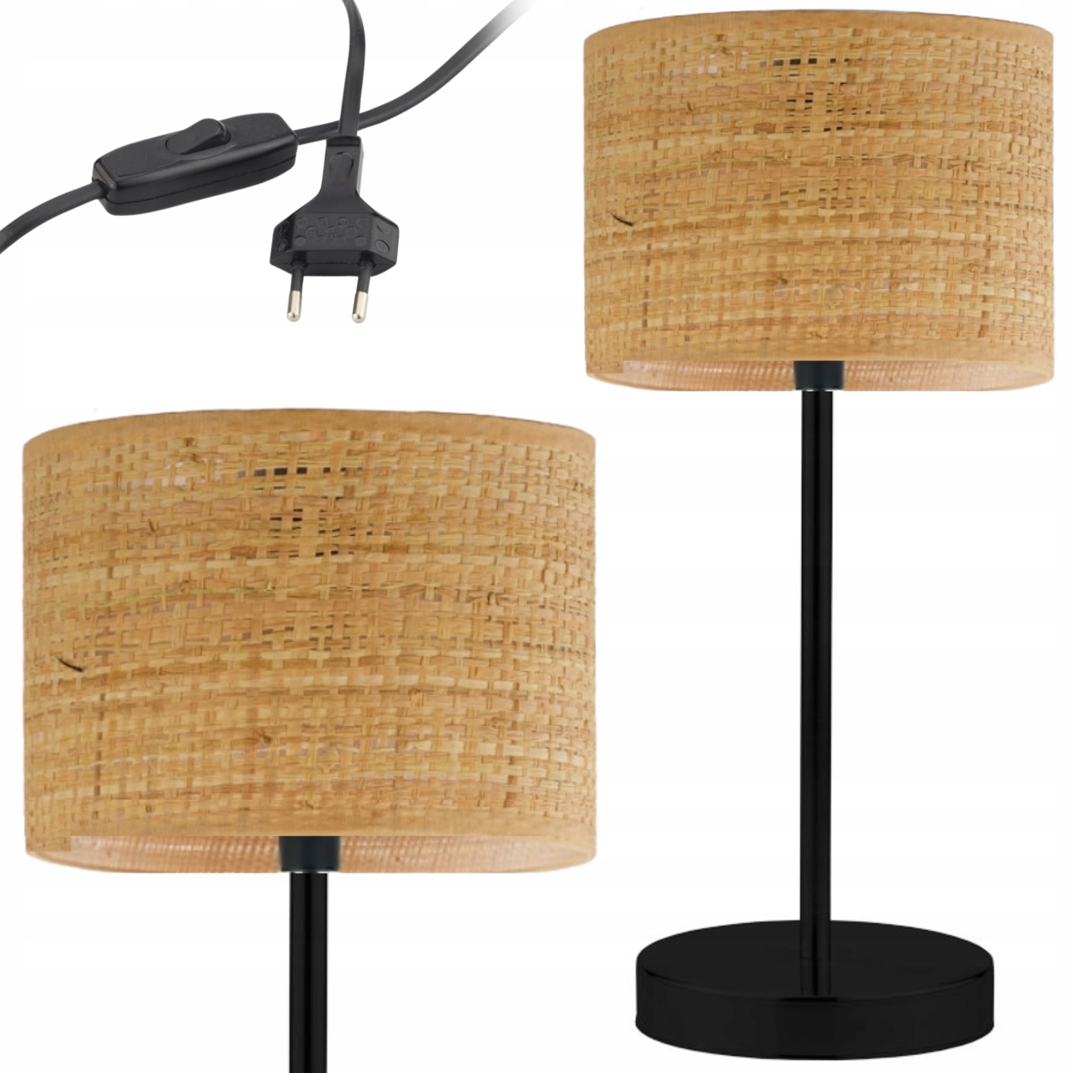 Lampka nocna biurkowa Boho na stolik abażur walec Led E27 rattan