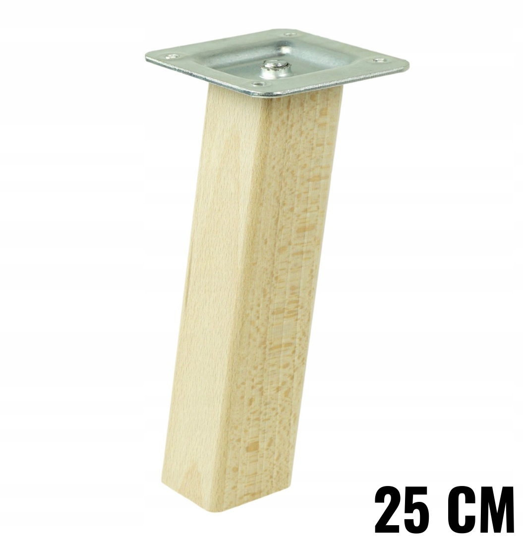 

Nóżka skośna buk 25 cm, kwadrat 32x32 mm z blachą