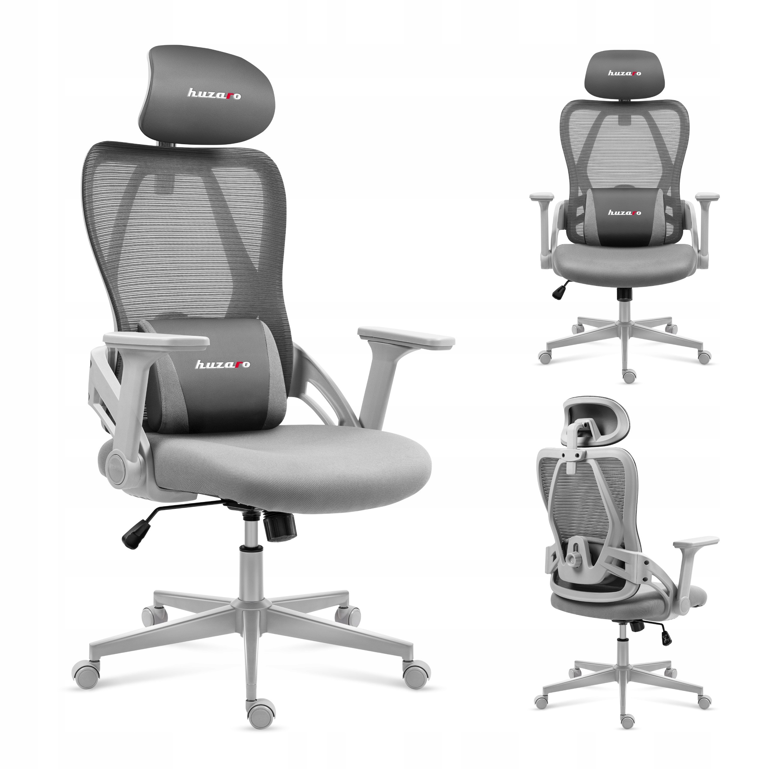 Fotel gamingowy Huzaro szary biurowy obrotowy ergonomiczny do biurka