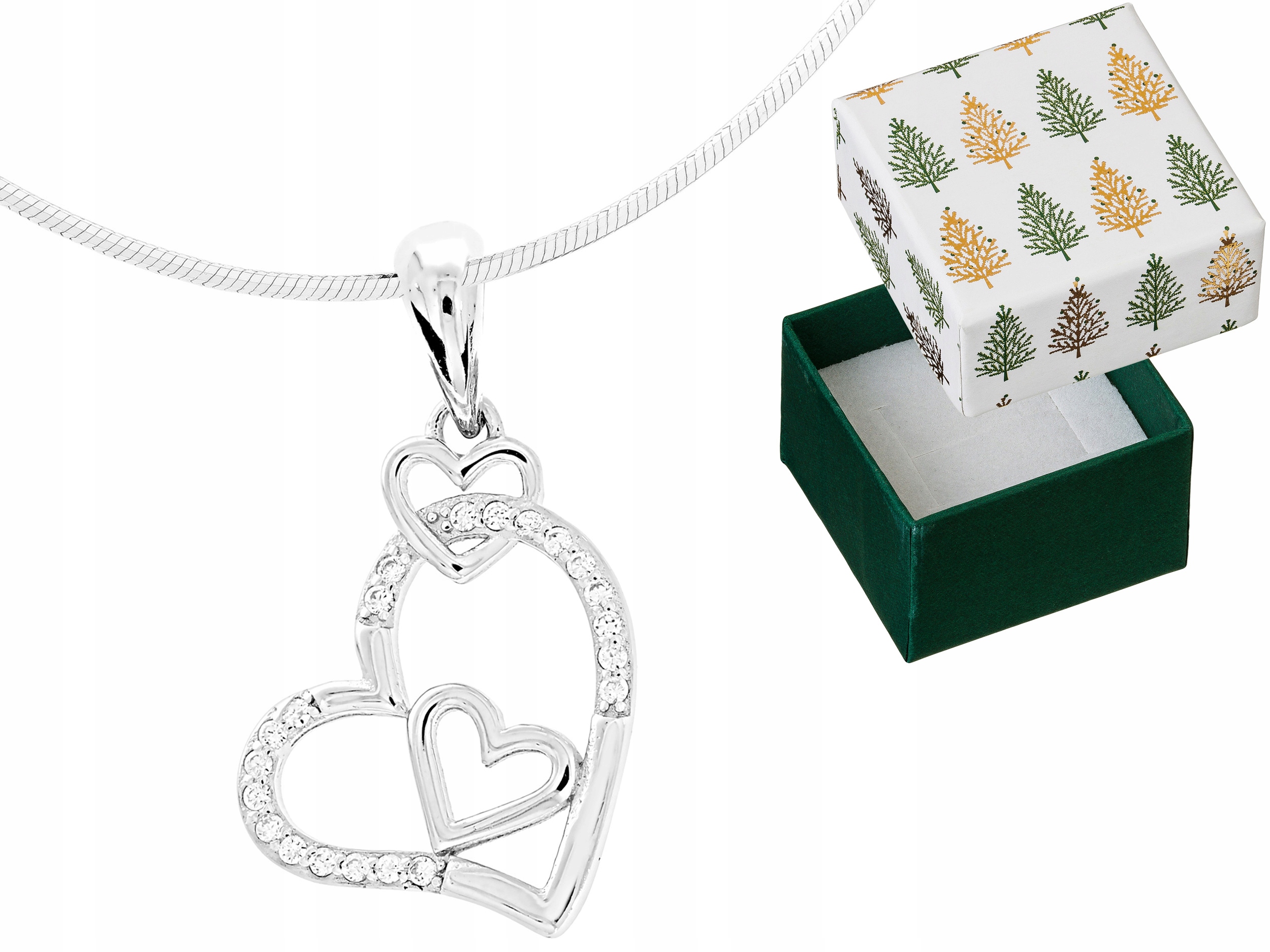 Stříbrný náhrdelník se zirkony Přívěsek Srdce Přívěsek Srdce Řetízek 30