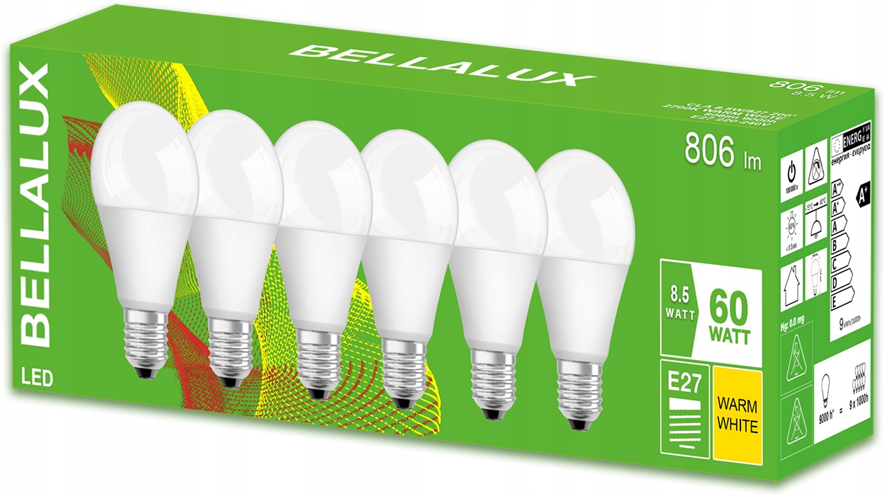 

6x Żarówka Led E27 8,5W 60W 806lm 2700K Bellalux