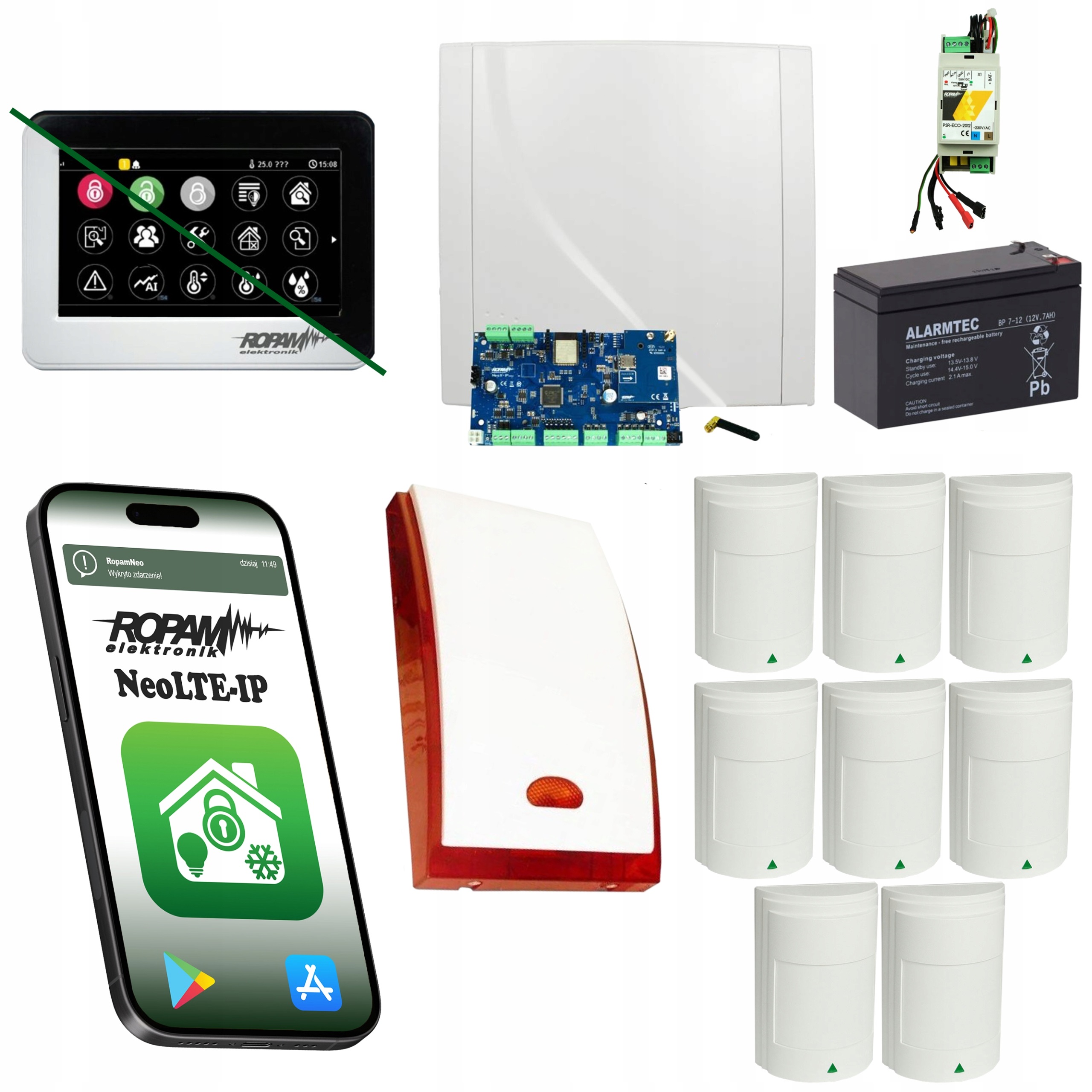 Profesionální Lte Gsm WiFi alarm 8 detektorů Paradox systém Ropam pro domácnost