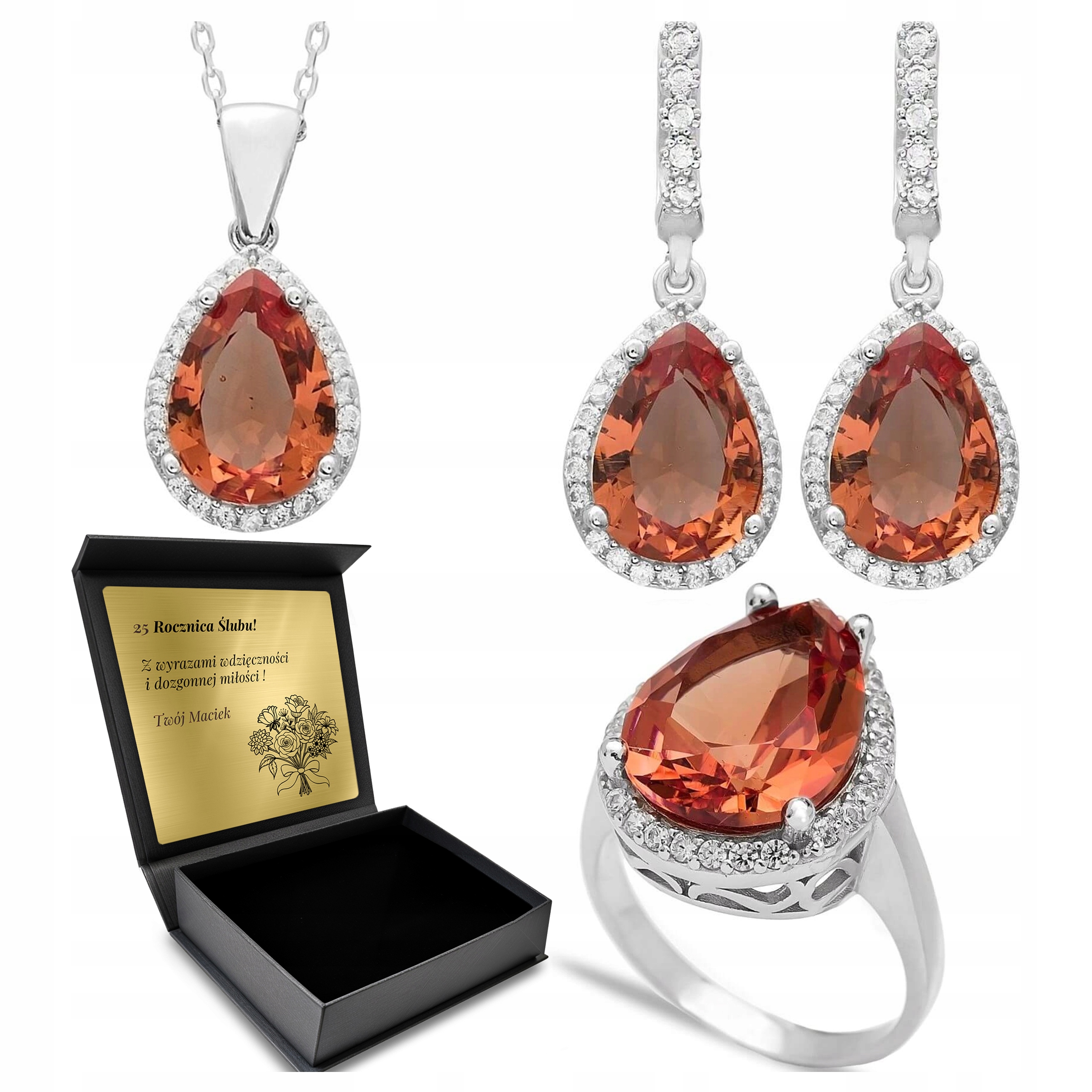 Sada Stříbrných Šperků 925 Zirkony Zultanit Sada Pro Ženu Gravírování