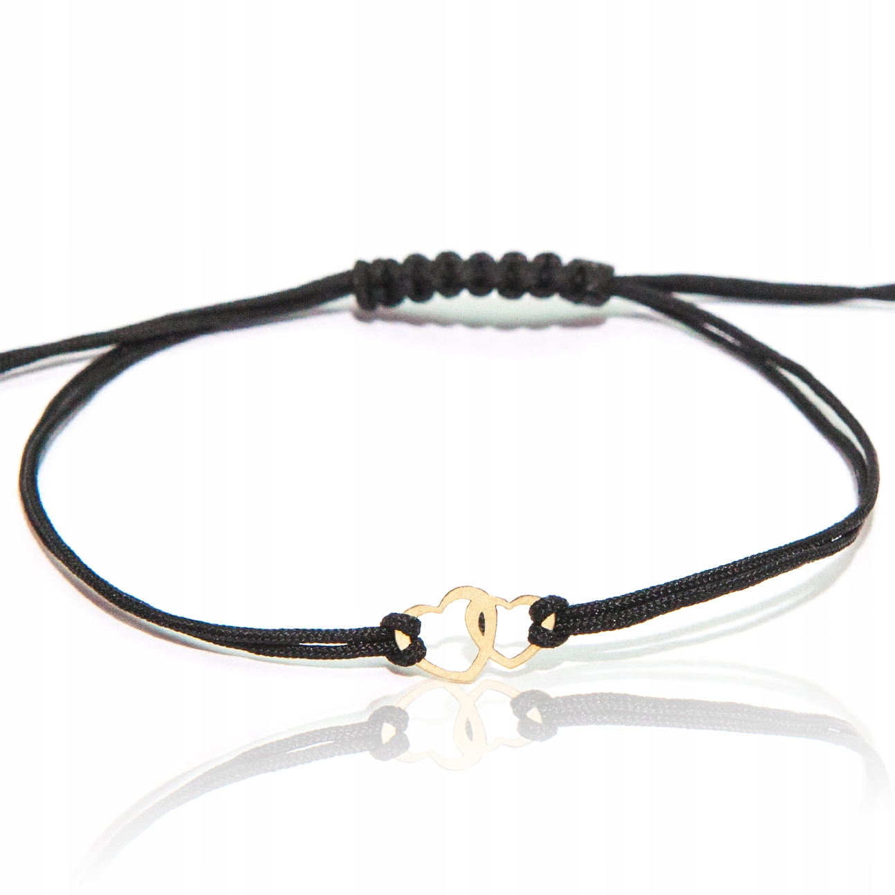 Bransoletka złota na sznurku serce serca złoto 585 na szczęście czarna