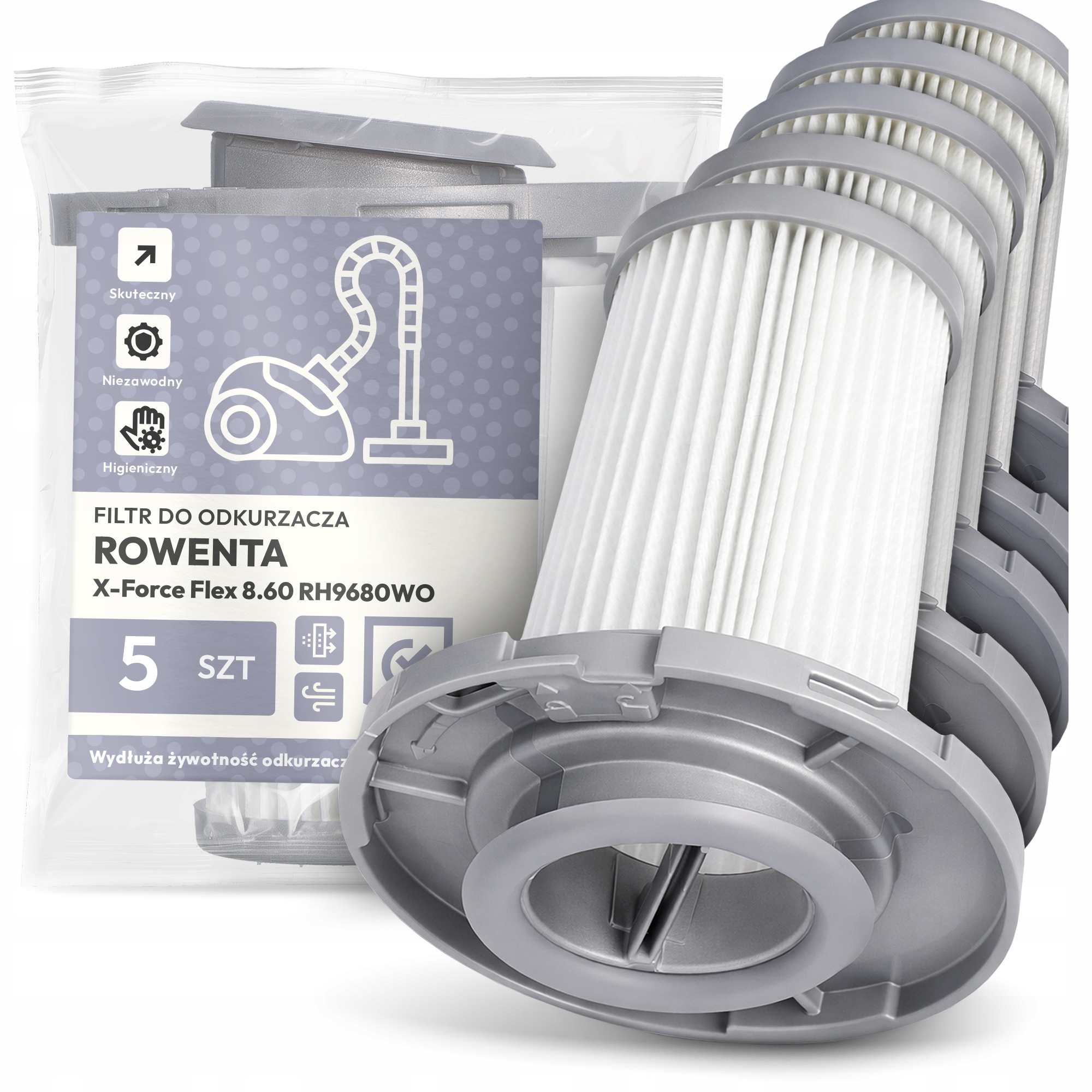 5 x Filtr Pro Vysavač Rowenta X-Force Flex 8.60 RH9680WO Em-w