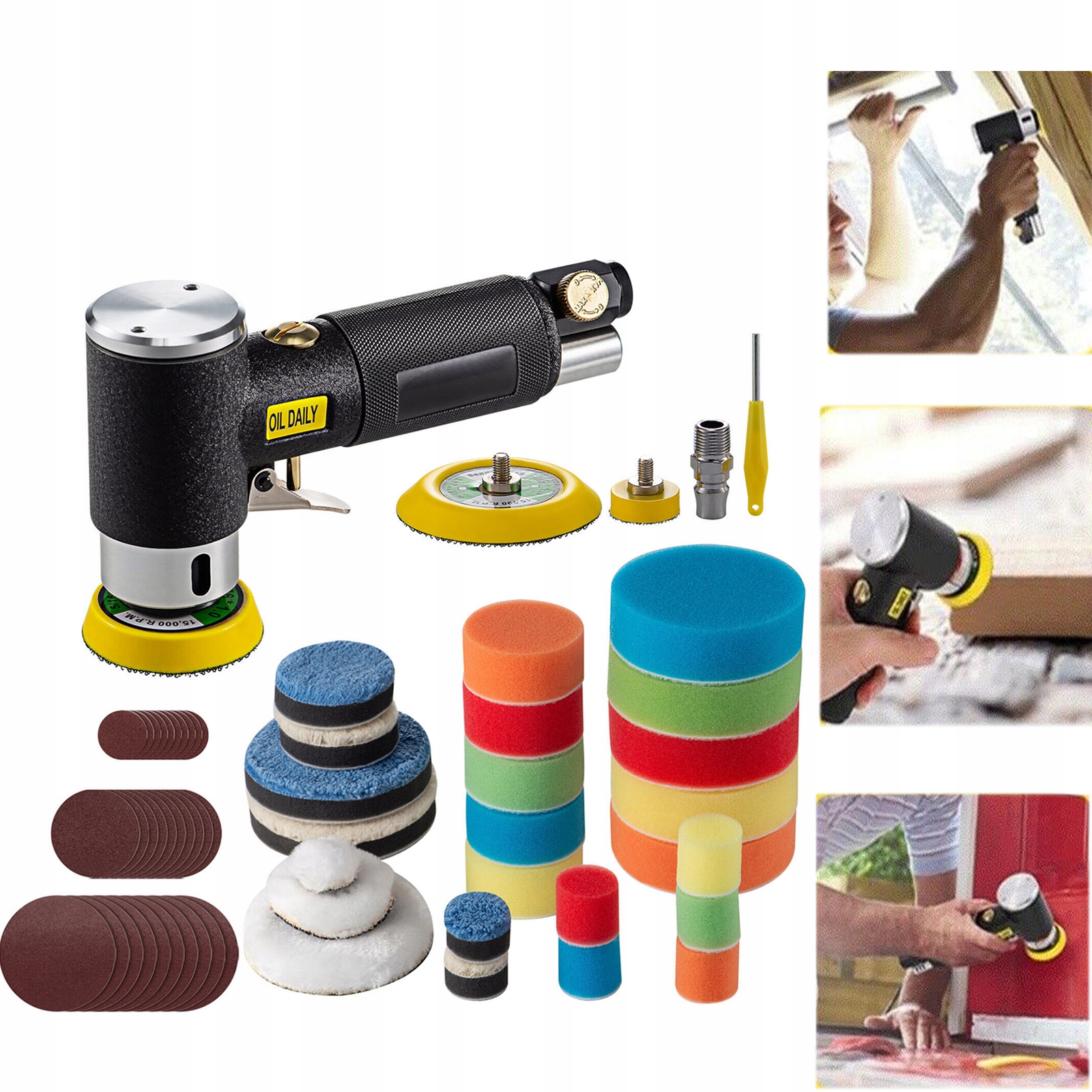 Mini Pneumatická Leštička Excentrická Bruska 25/50/75 MM Sada Leštiček