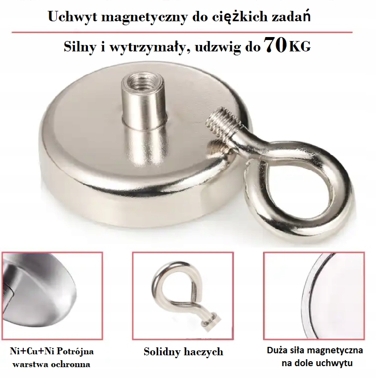 UCHWYT MAGNETYCZNY 50x15 mm MAGNES NEODYMOWY Z UCHEM 70KG Marka inny