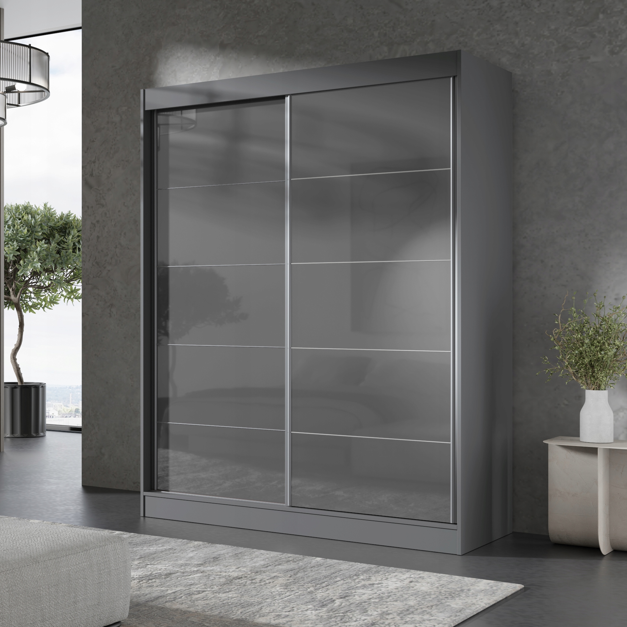 Szafa przesuwna Como 2D 150 Szara (lacobel)