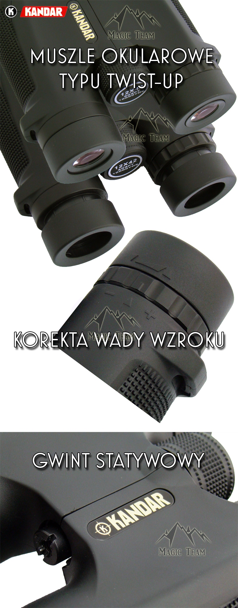 LORNETKA MYŚLIWSKA KANDAR 12X42 NOC DZIEŃ WOJSKOWA Model Kandar 12x42