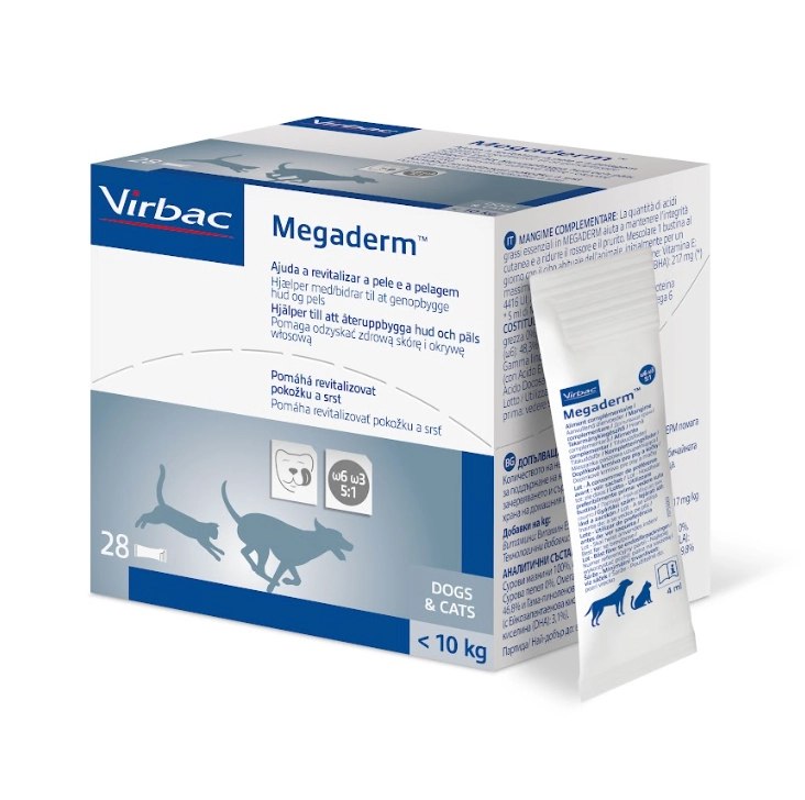 Virbac Megaderm kwasy omega 3 i 6 dla psów i kotów do 10kg saszetki 28x4 ml