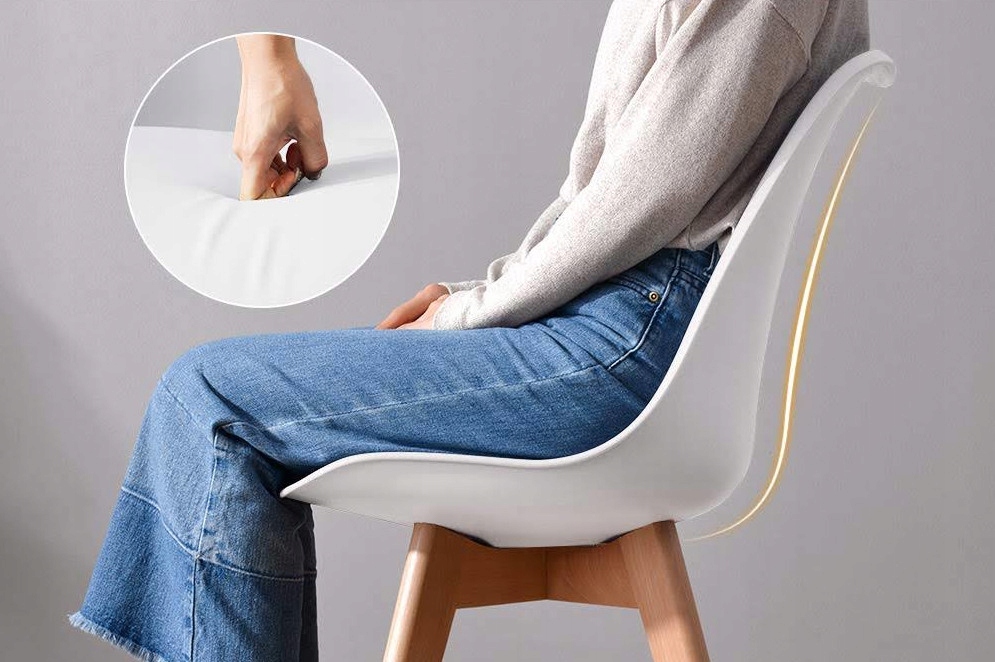 KRZESŁO Z PODUSZKĄ BIAŁE DSW DO JADALNI BIURA SALONU STYL SKANDYNAWSKI