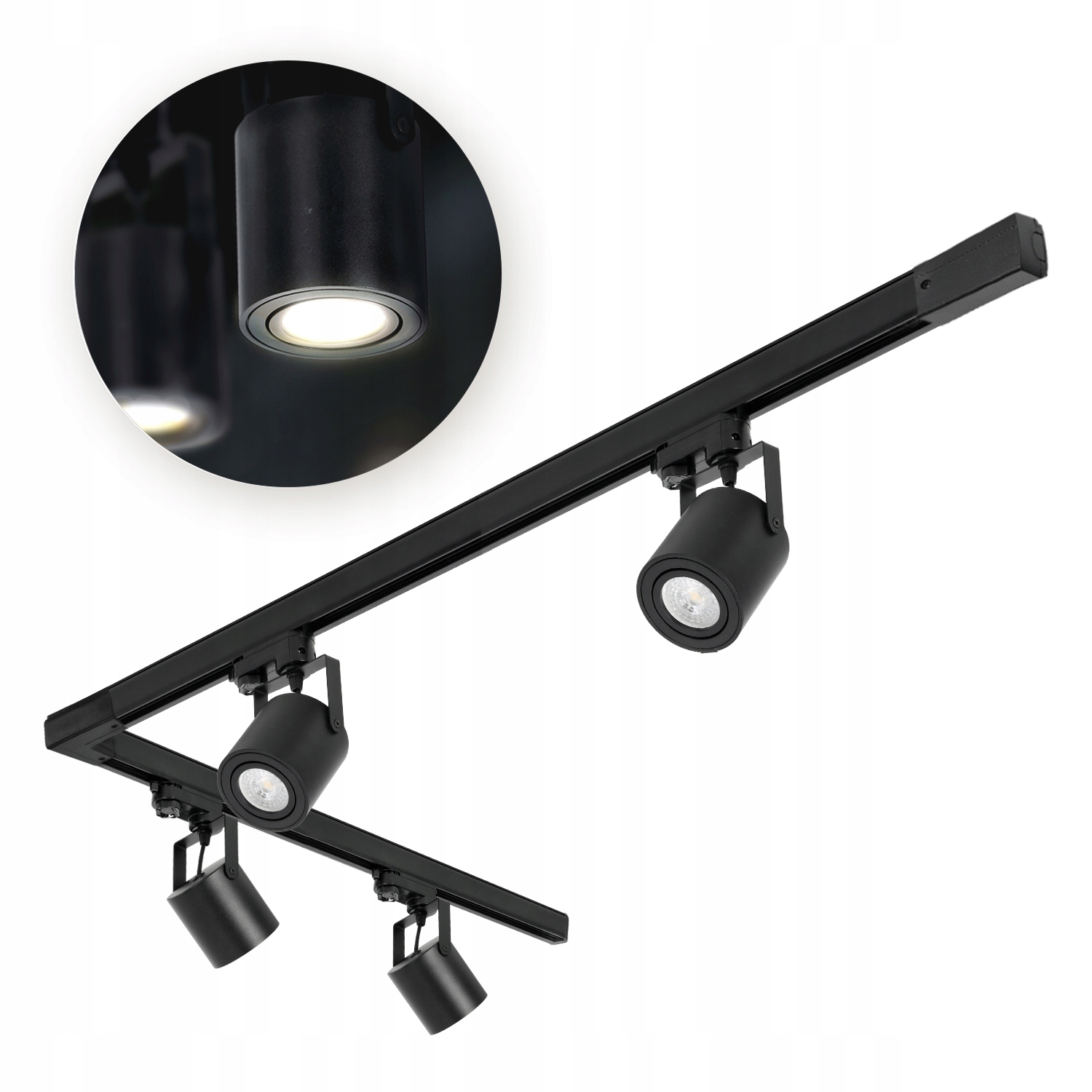 Sada kolejnicová, černá, 3fázová, 4x reflektor GU10 kolejnice 1m+2m spojka L