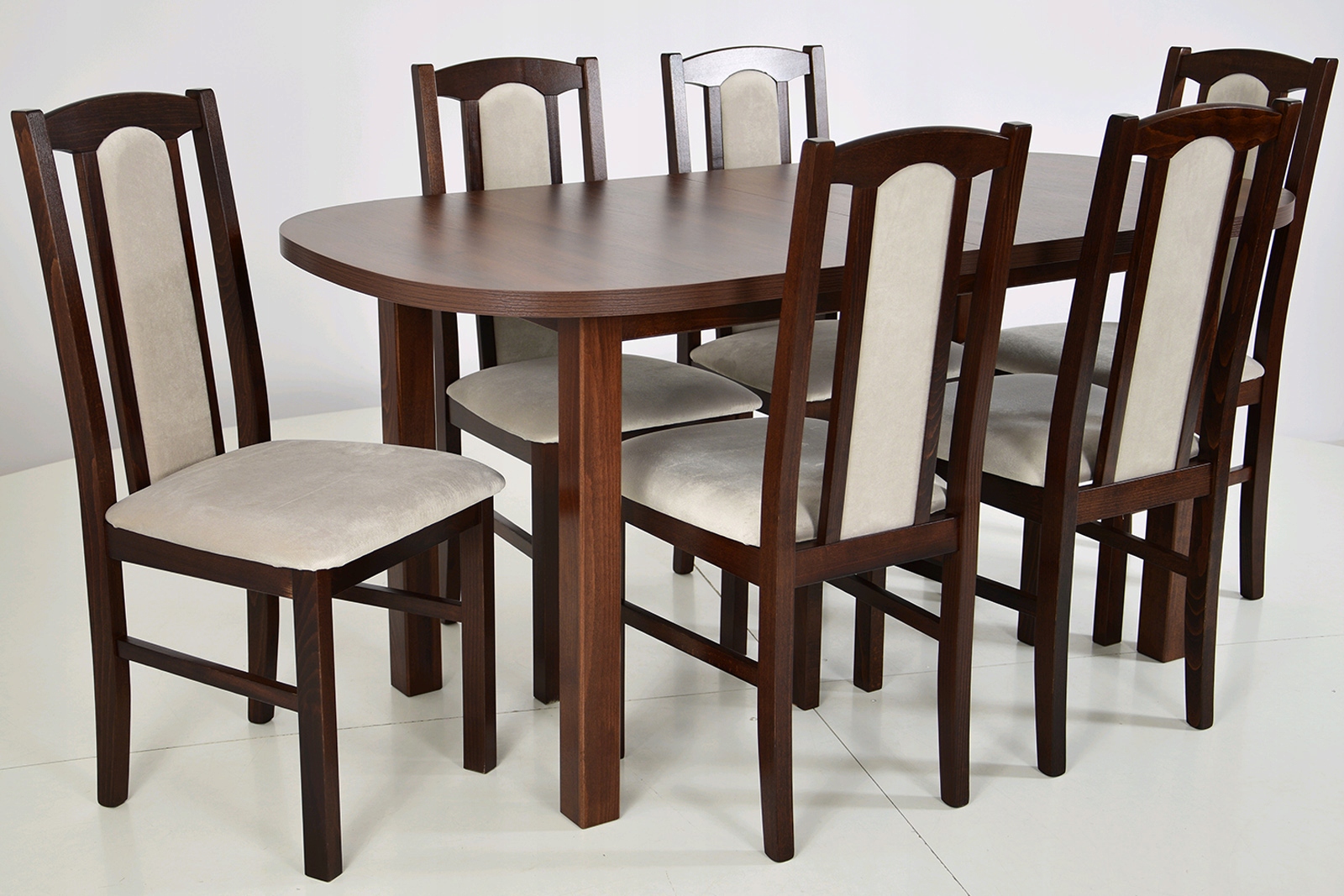 Duży zestaw STÓŁ ROZKŁADANY i 6 krzeseł ORZECH/BEŻ Marka Grande