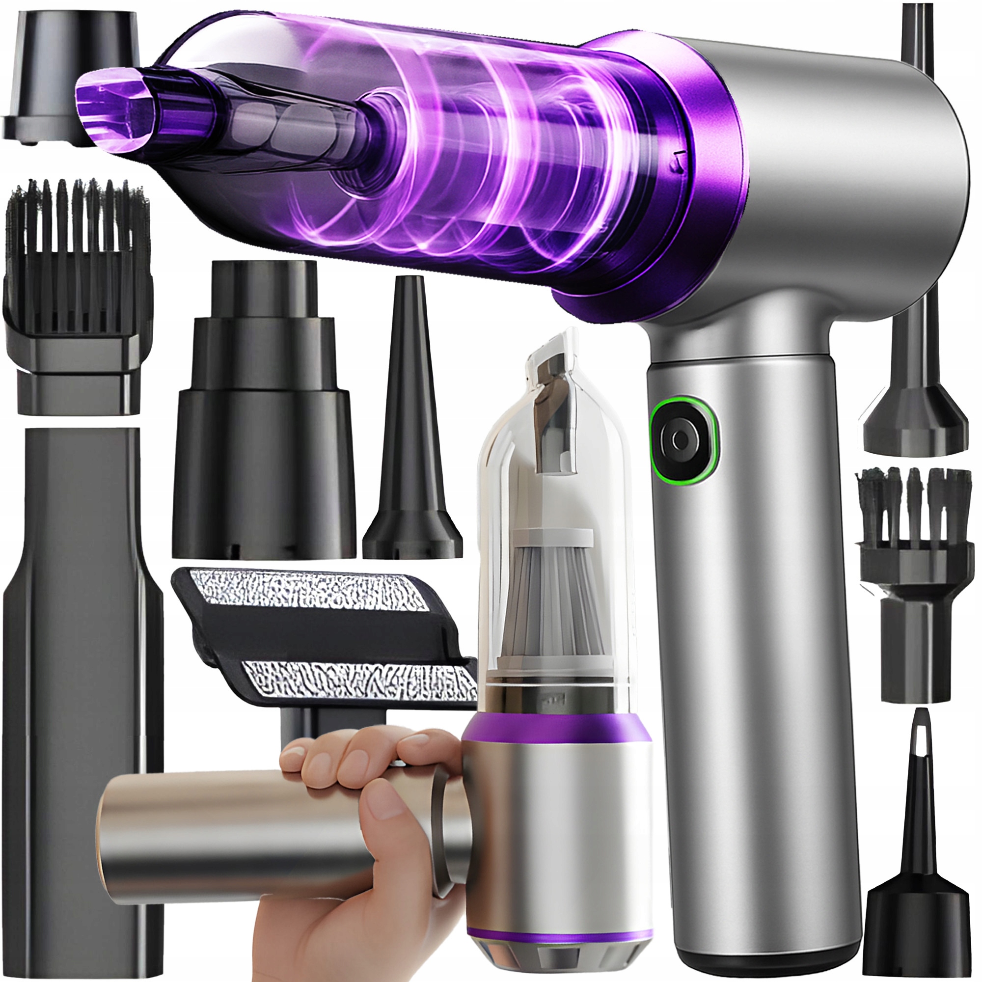 Odkurzacz Ręczny Samochodowy Cyklonowy 4w1 Dmuchawa 16000Pa 6000mAh Hepa