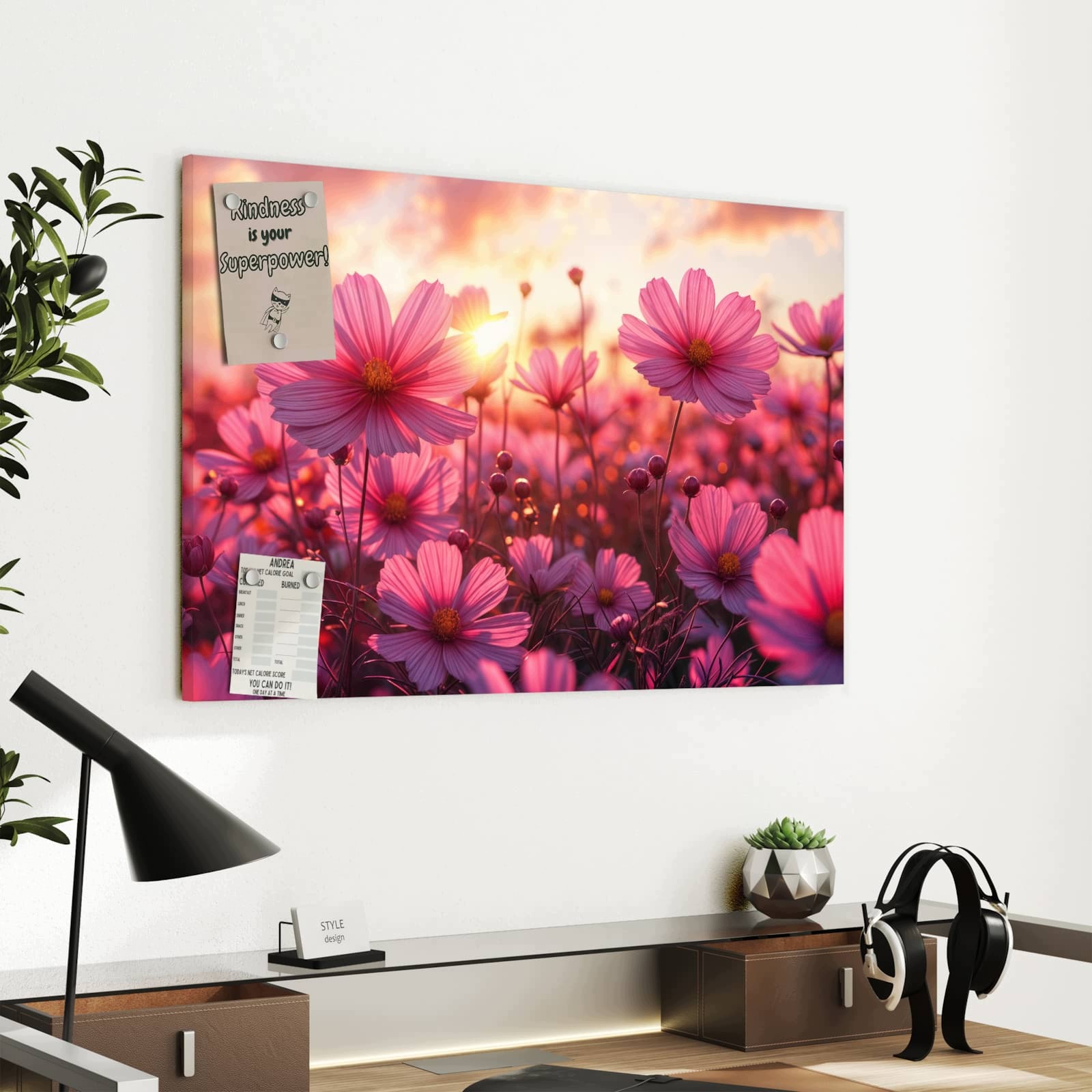 Magnetická tabule Pole květin Západ slunce 60 × 40 cm