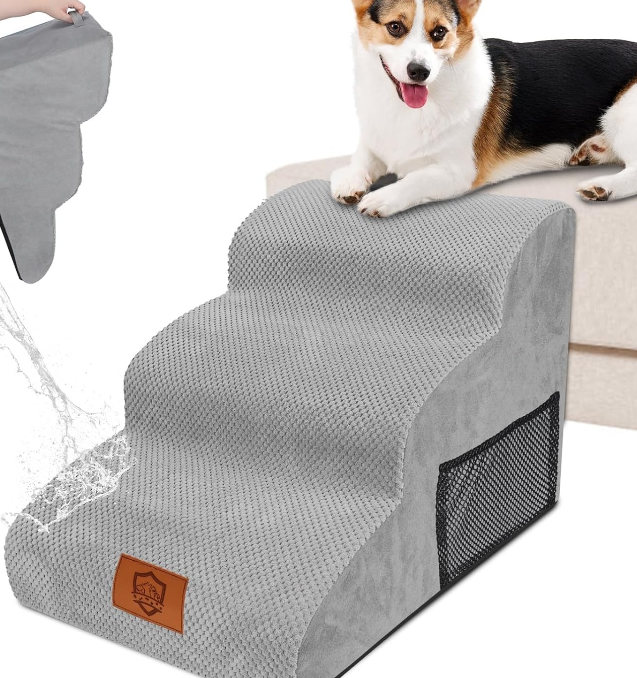 Levně Schody Pro Zvířata 3 Stupně Pěna Šedé Protiskluzové Přenosné Snadné