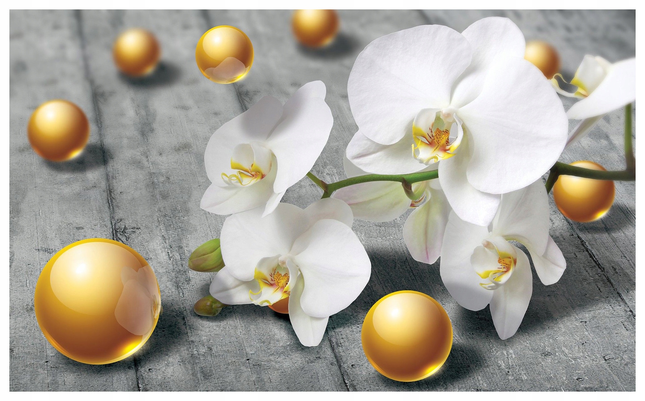 Vliesová fototapeta Bílé orchideje se zlatem na šedém pozadí 312x219 lepidlo