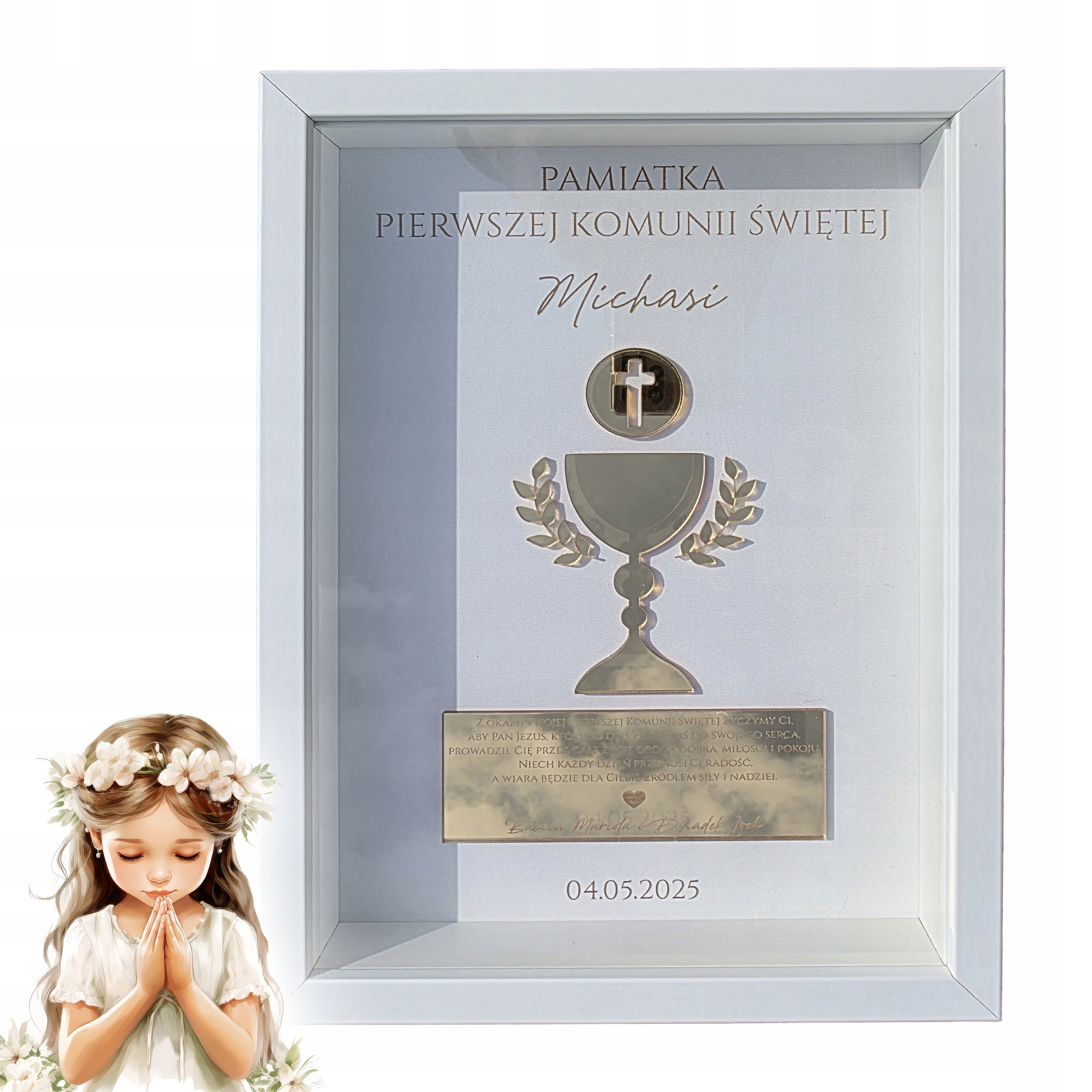 Dřevěný Bílý Rámeček S Památkou Na První Svaté Přijímání