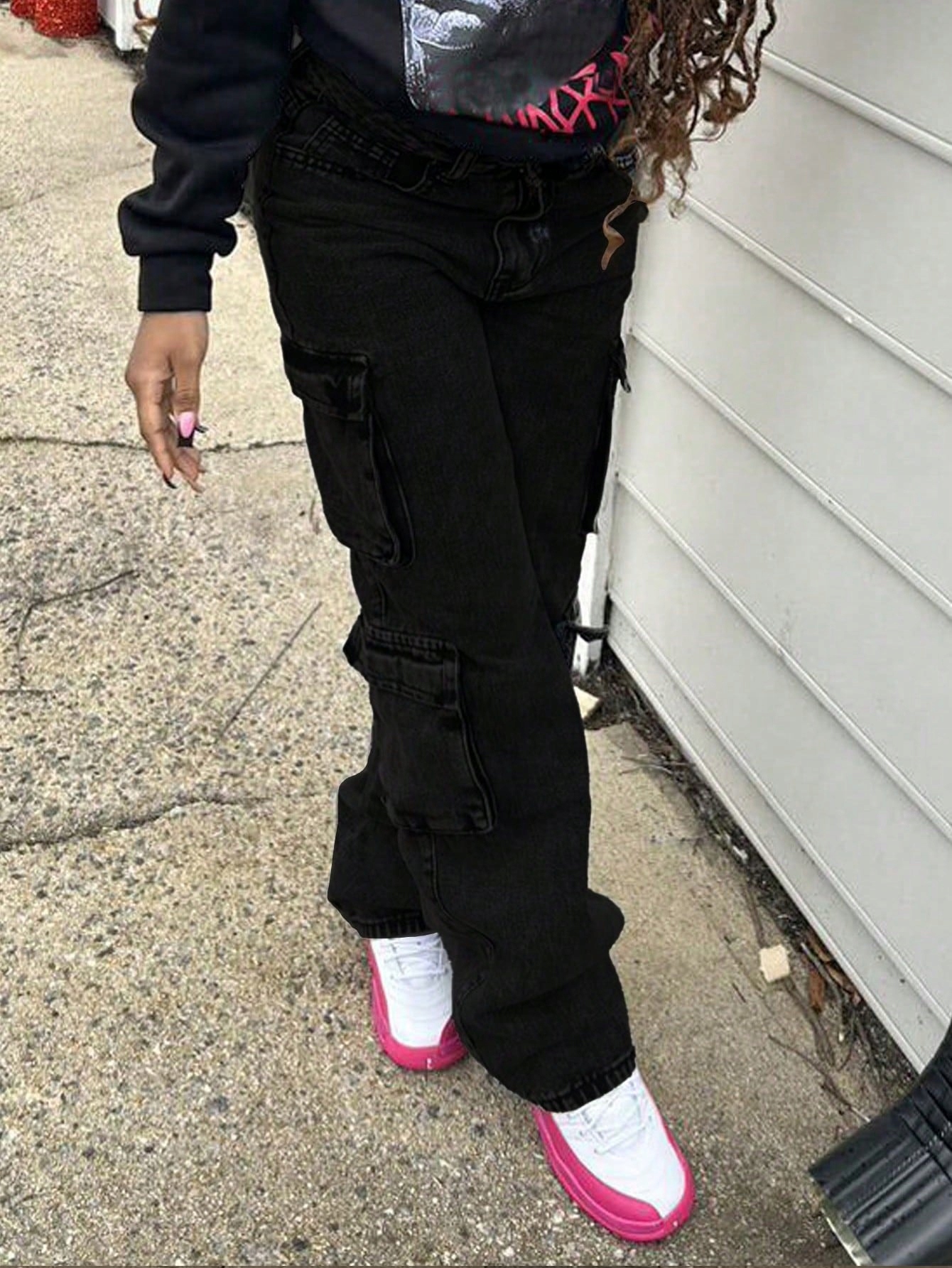 Džíny Kapsáče Cargo S Kapsami Černé Casual Shein M 38