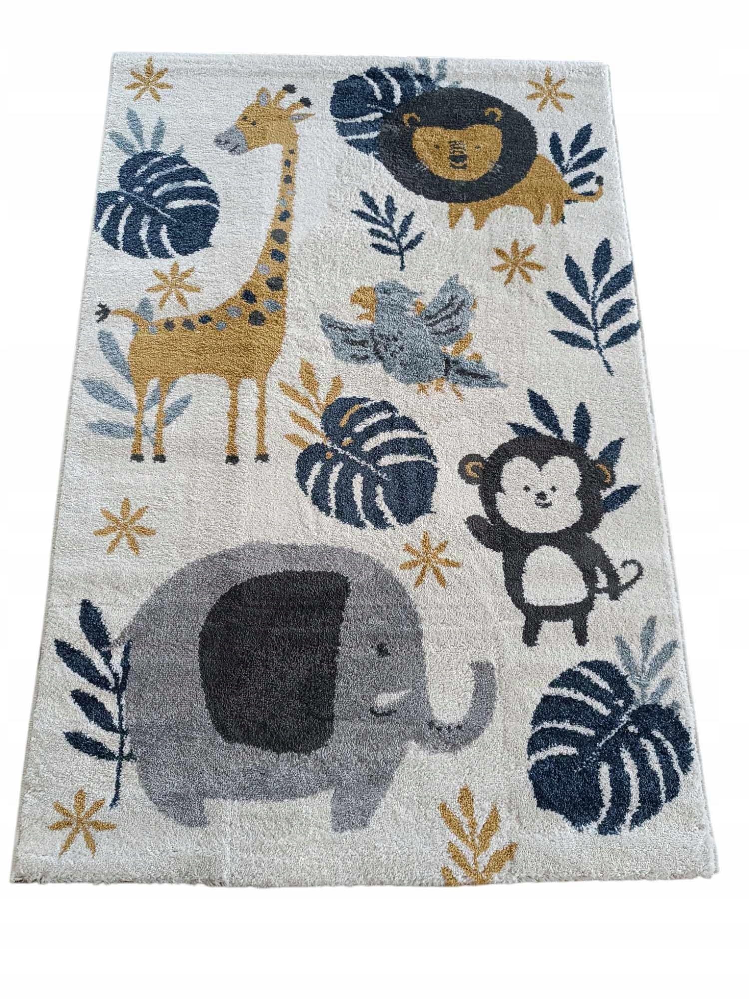 Koberec 100 x 150 cm, krémový vzor afrických zvířátek