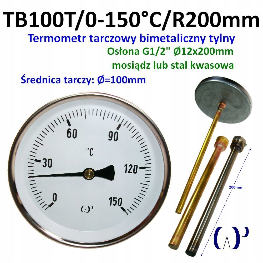 Bimetalický kotúčový teplomer TB100T/0-150°C/R200 kyslá ochrana G1/2"