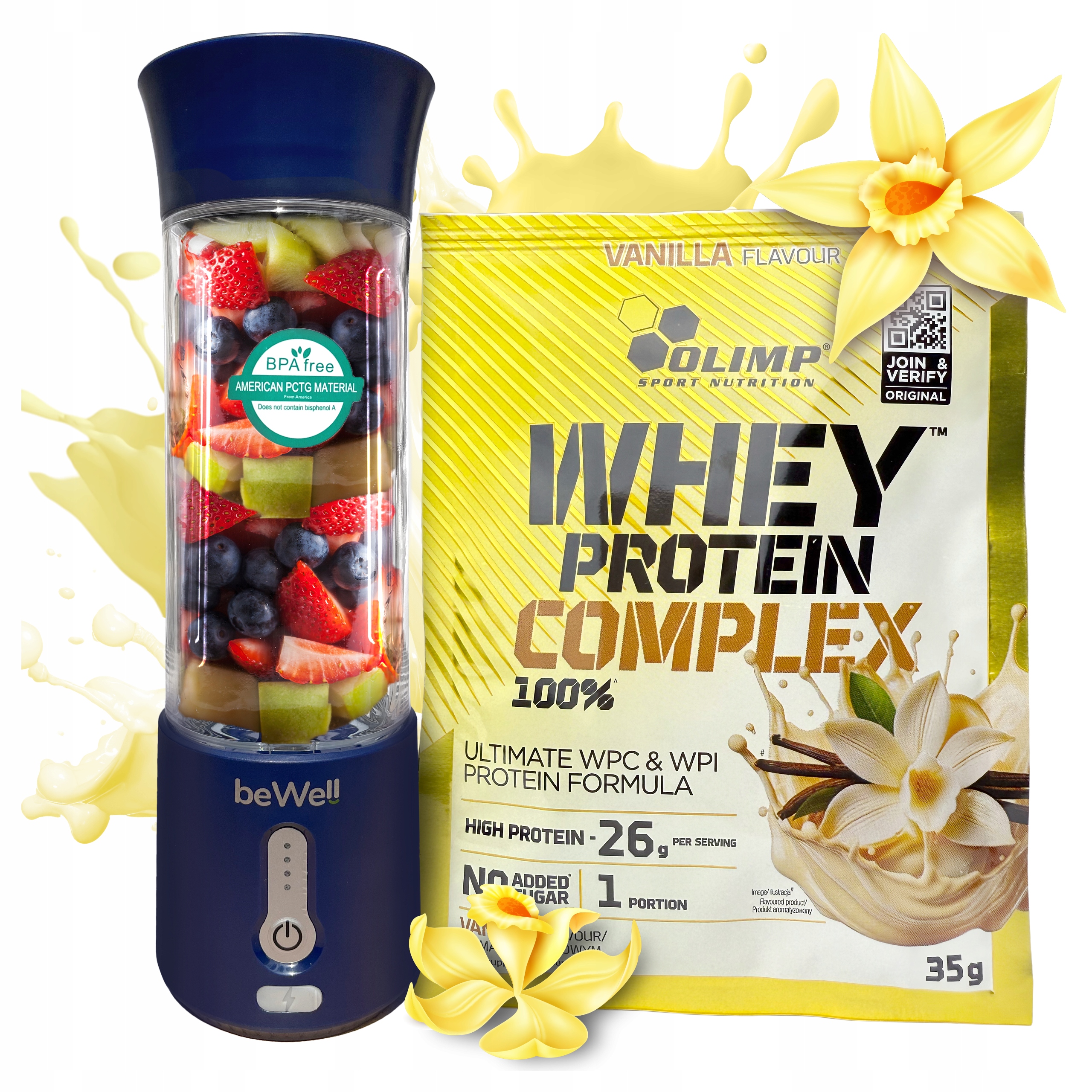 Kalichový mixér Přenosný bezdrátový beWell na Usb, protein Olimp Wpc