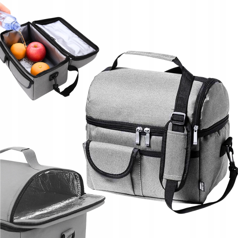 Torba Termiczna Izolacyjna Wodoodporna Kuferek Pasek Lunch Box Szara 8 L