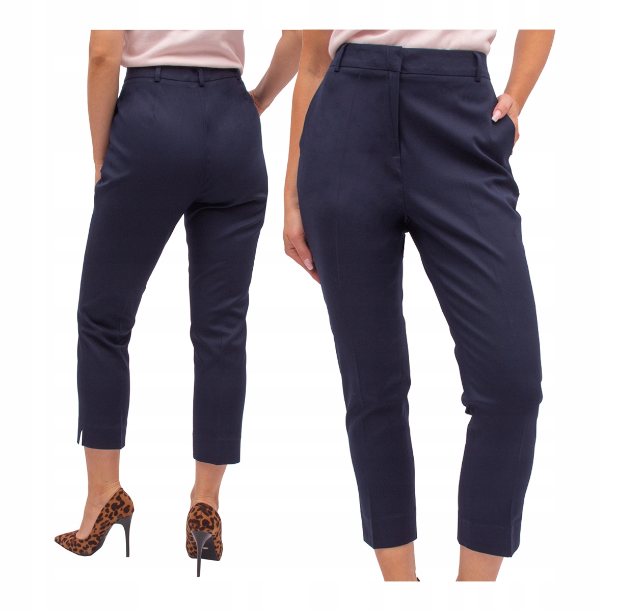 

Spodnie Damskie Cygaretki wysoki stan Granatowe 40