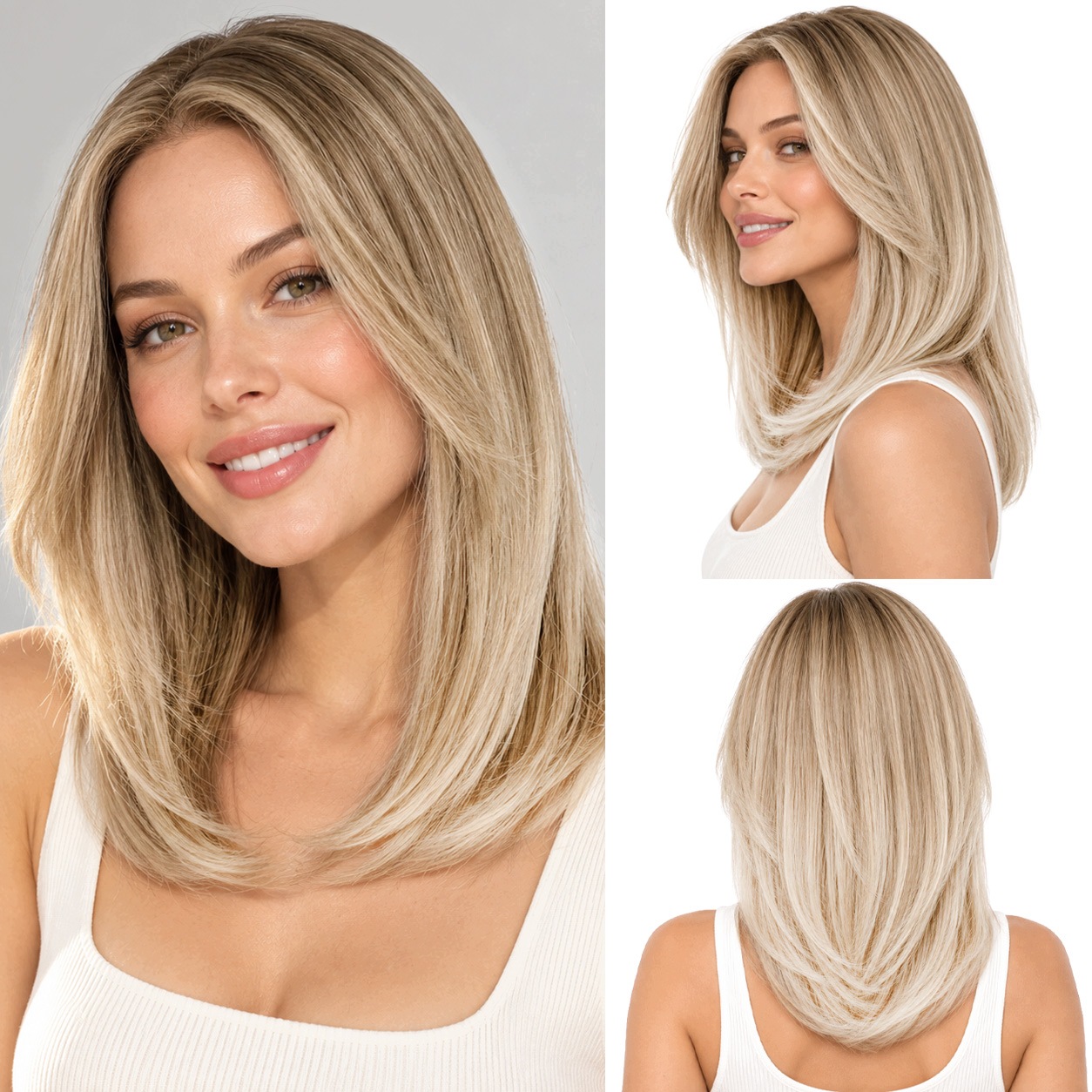 Peruka Syntetyczna półdługa Włosy sztuczne cieniowane z grzywką Blond 40cm