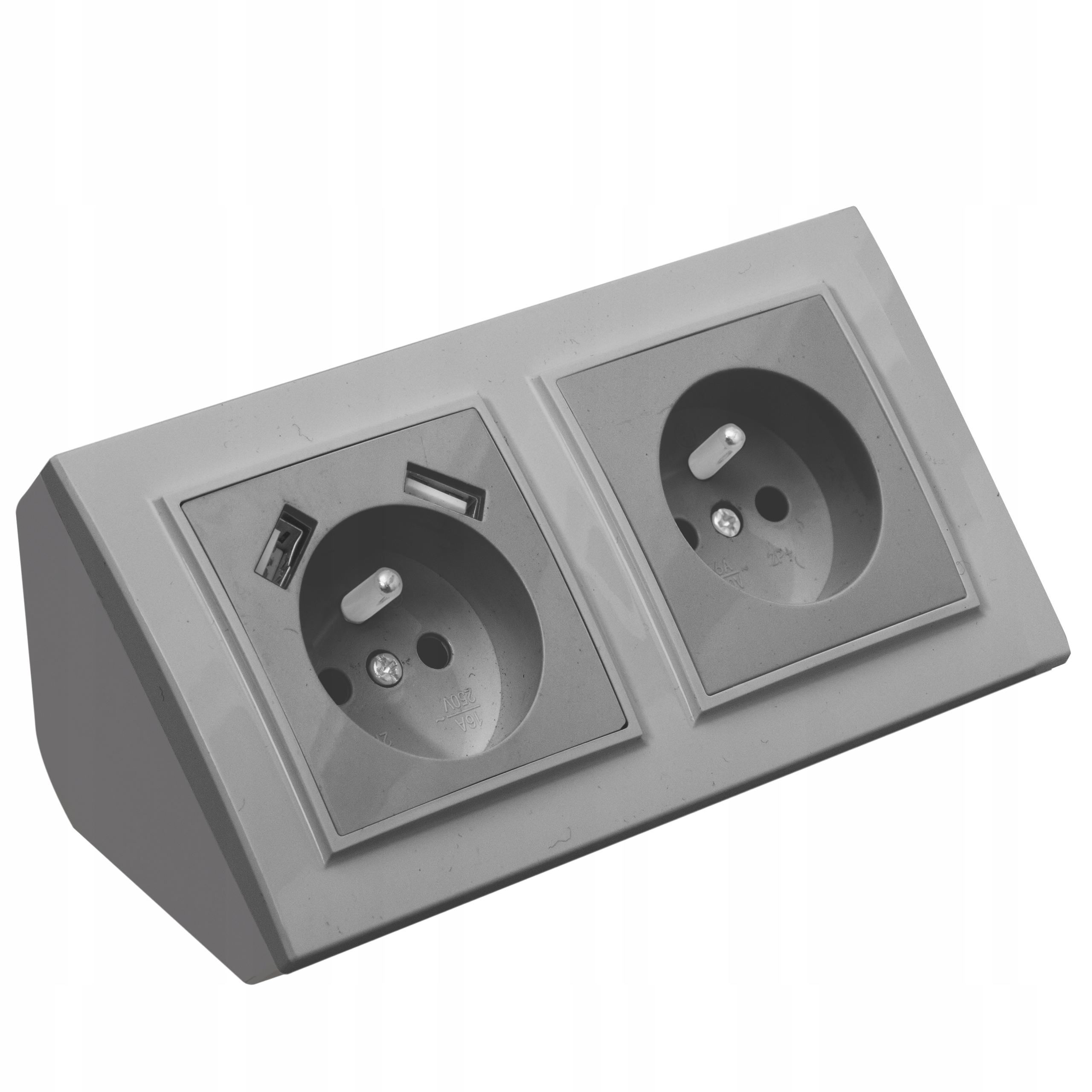 Gniazdo Podwójne Meblowe Narożne Biurkowe Kuchenne Blatowe 2XUSB Szare