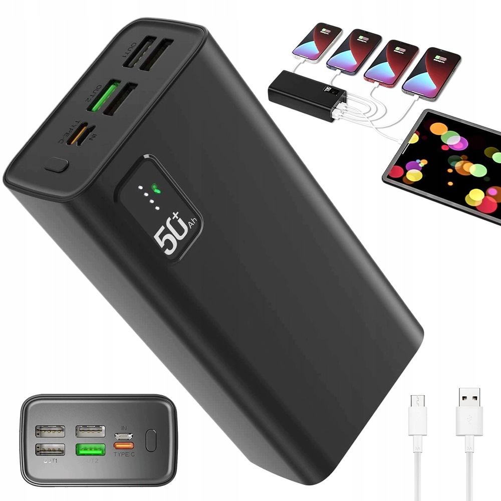 Výkonná Rychlá Powerbanka 30000 mAh Powerbanka Usb-c 4 X Usb