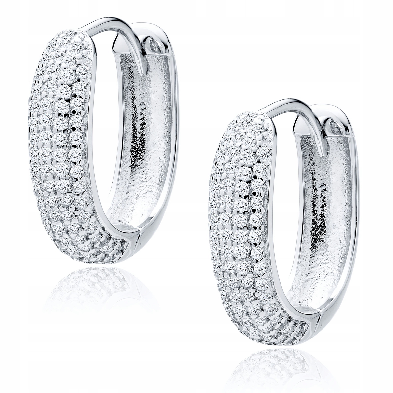 Klasyczne Rodowane Srebrne Owalne Kolczyki Białe Cyrkonie