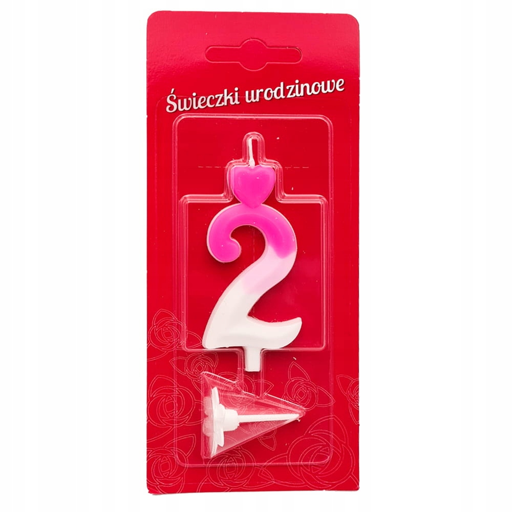 Świeczka na tort cyfra Biało Różowa Cyferka 2