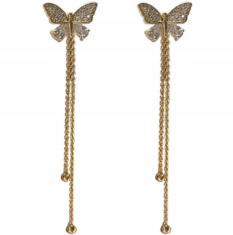 

Złote Kolczyki Nitki Motylki Motyle Wiszące