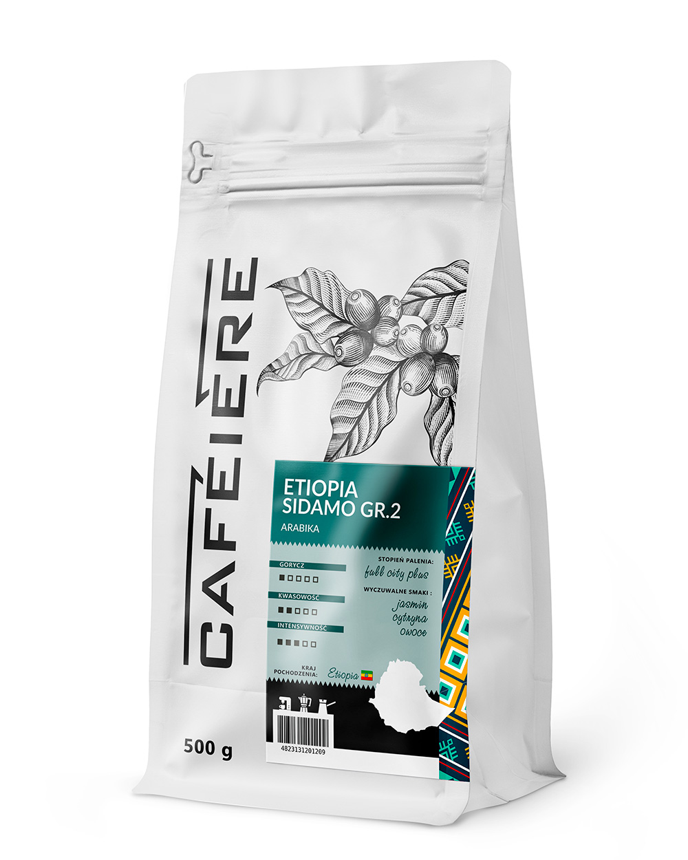 Levně Káva zrnková 100% Arabica Čerstvě pražená Etiopie Sidamo Gr.2, 500 g