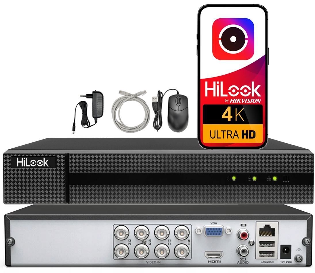 HiLook rekordér Hikvision Xvr pro kamery do 8Mpx 4K Lite DVR-208U-M1 MD2.0