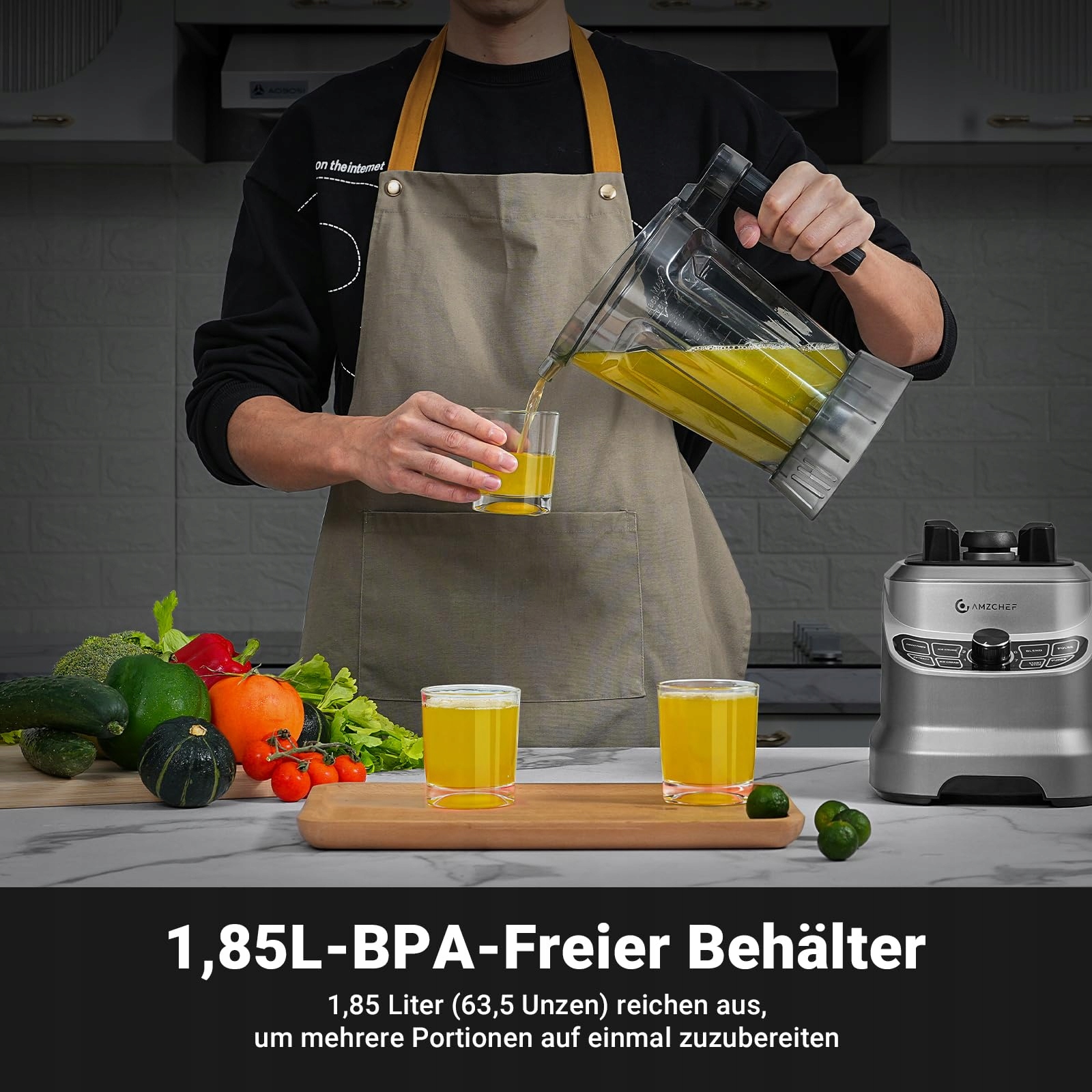 AMZCHEF Blender 1800W Do Kuchni 8 Prędkości 1,85L Shakes Smoothies Lód — miniatura 7