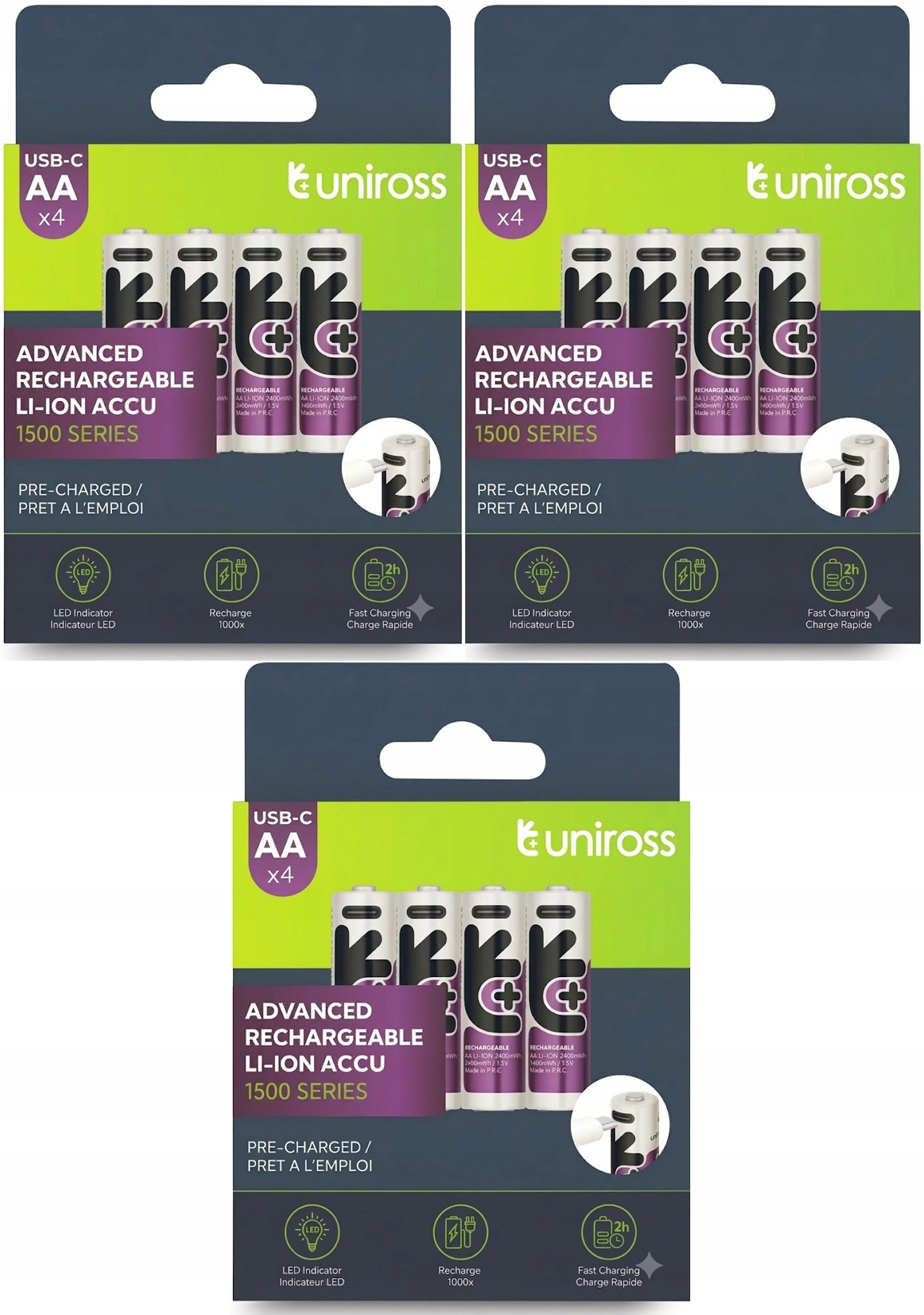12 x Akumulátor Aa R6 Li-ion 1400 mAh 1,5 V Lithiová Baterie Usb-c Kabel